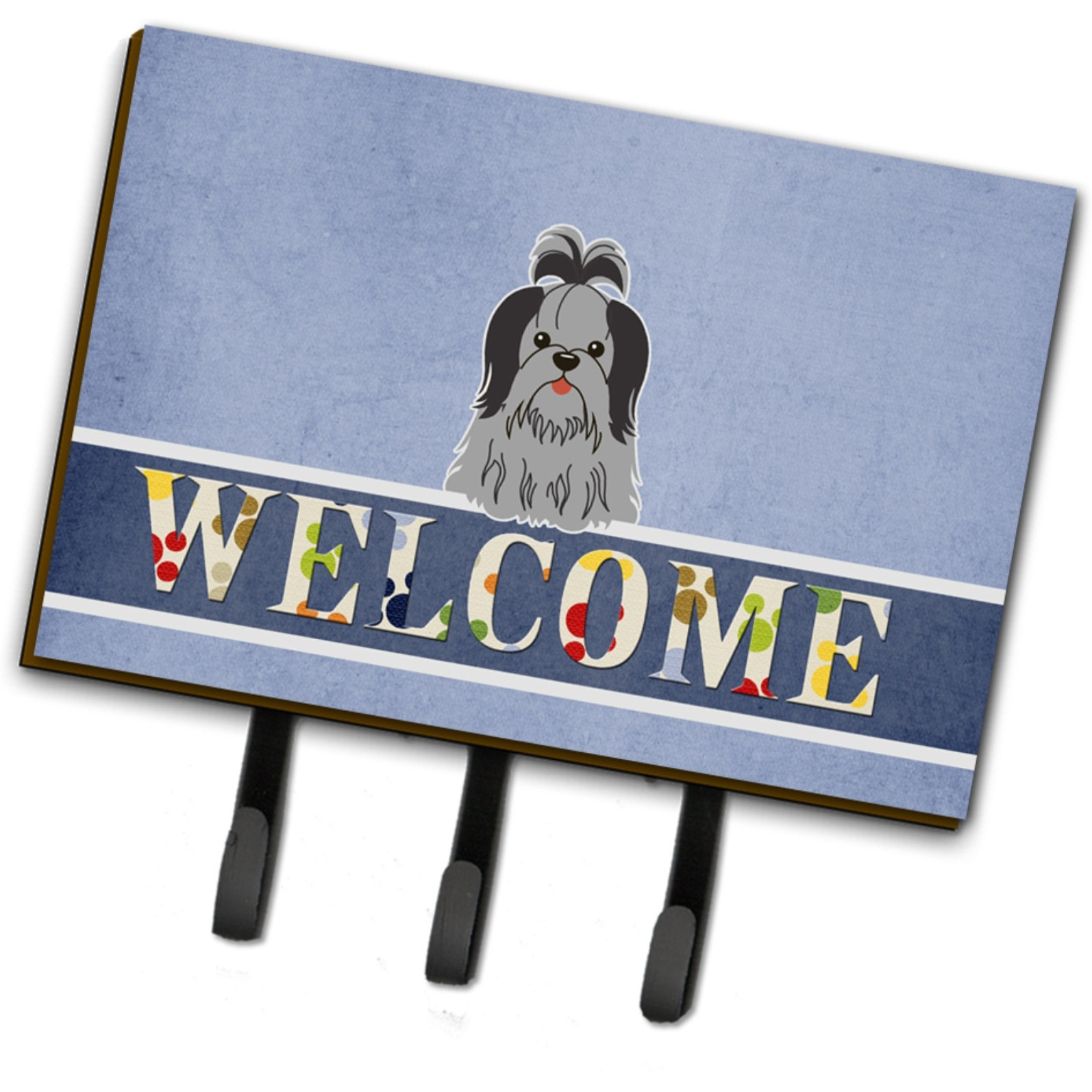 &quotCaroline's Treasures Shih Tzu Black Silver Welcome Wall Hook, Triple, Multicolor"