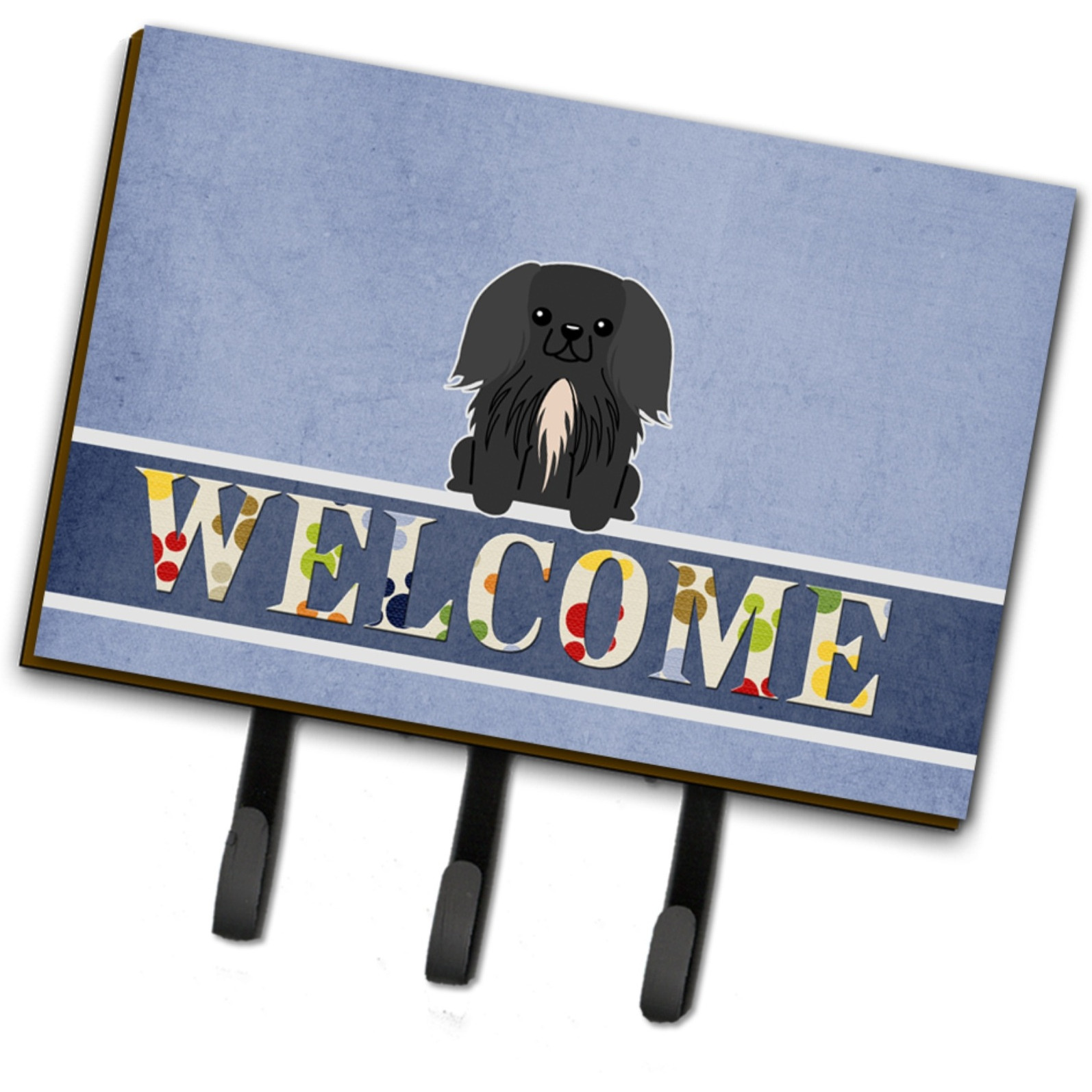 &quotCaroline's Treasures Pekingnese Black Welcome Wall Hook, Triple, Multicolor"