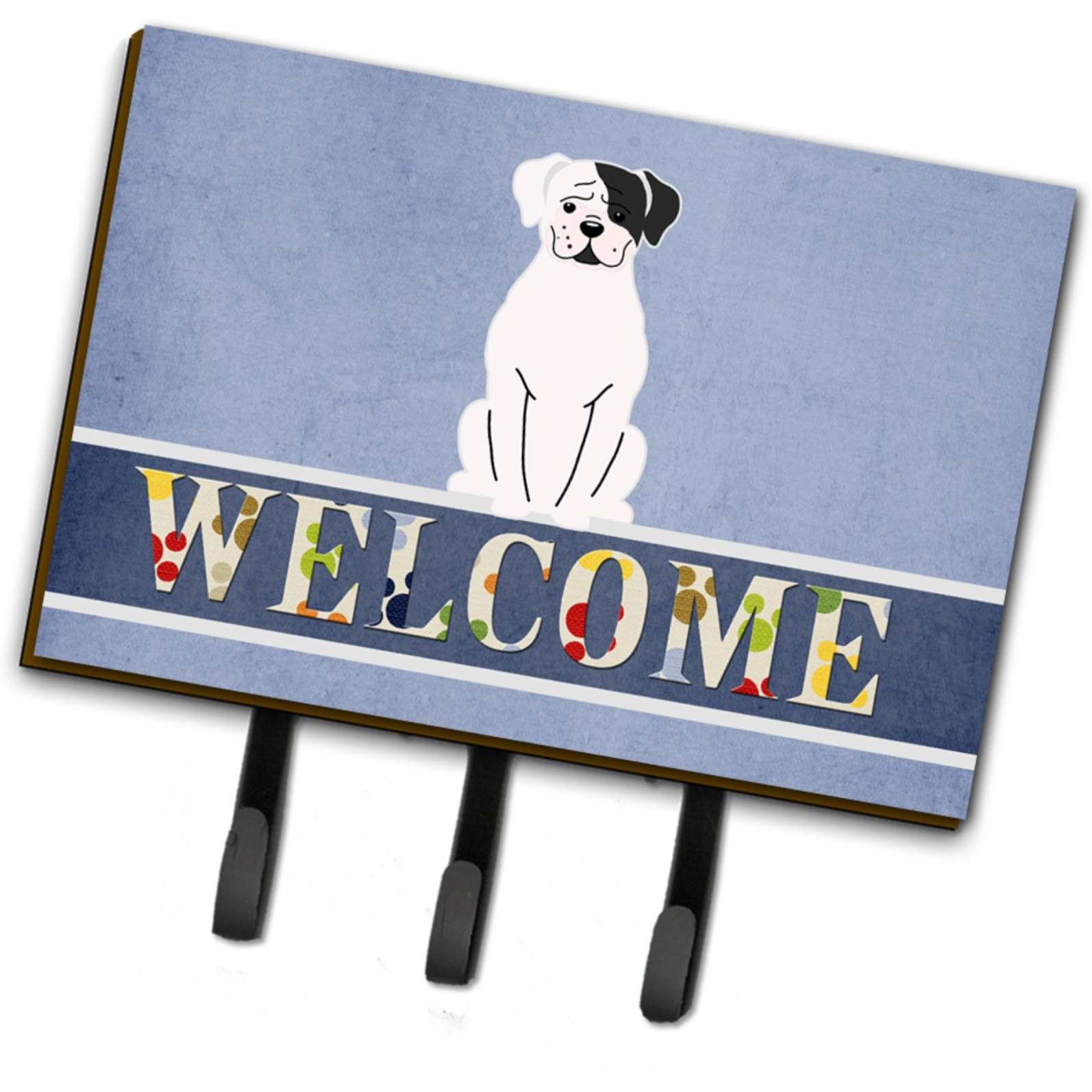 &quotCaroline's Treasures White Boxer Cooper Welcome Wall Hook, Triple, Multicolor"