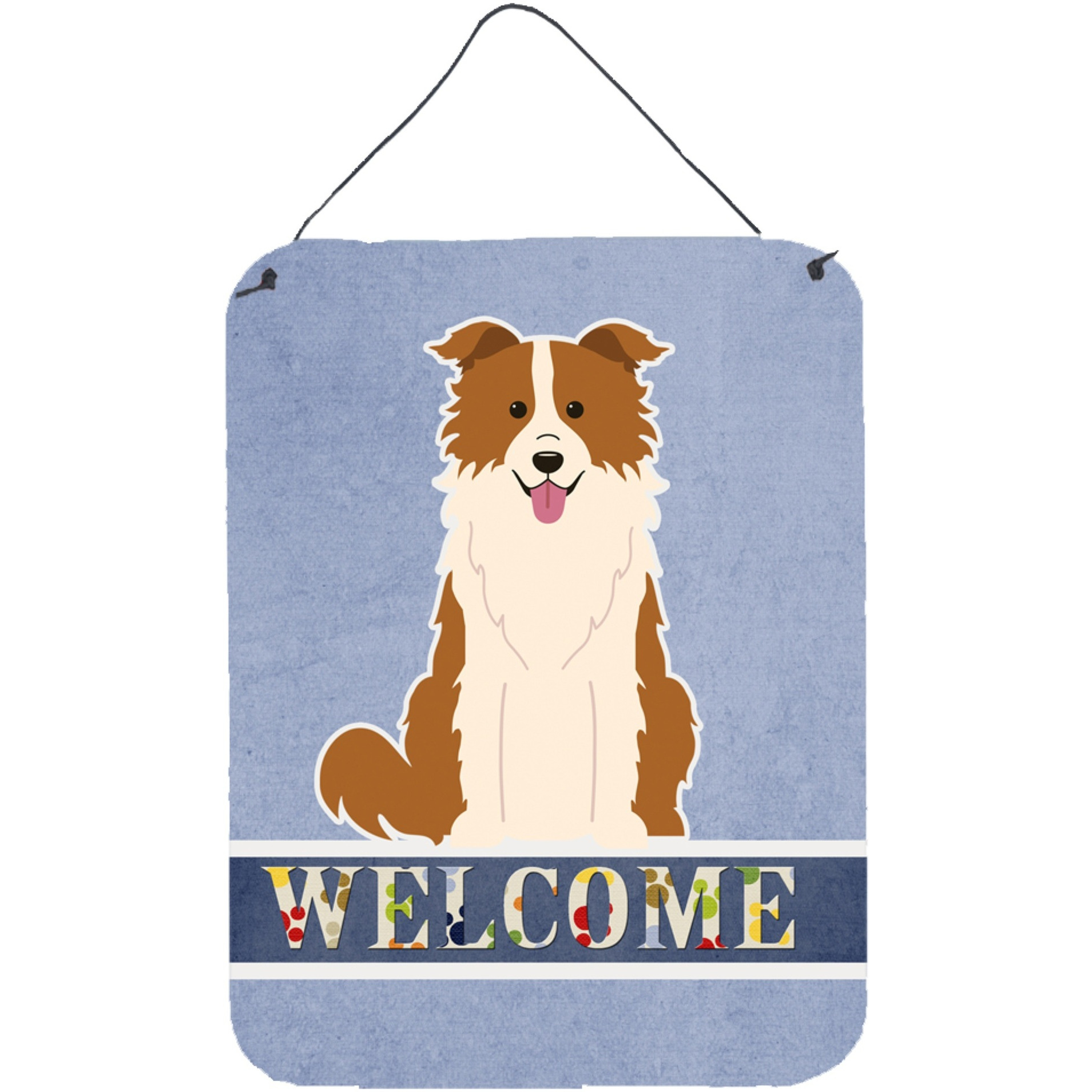 &quotCaroline's Treasures Border Collie Red White Welcome Metal Print, 16 x 12, Multicolor"