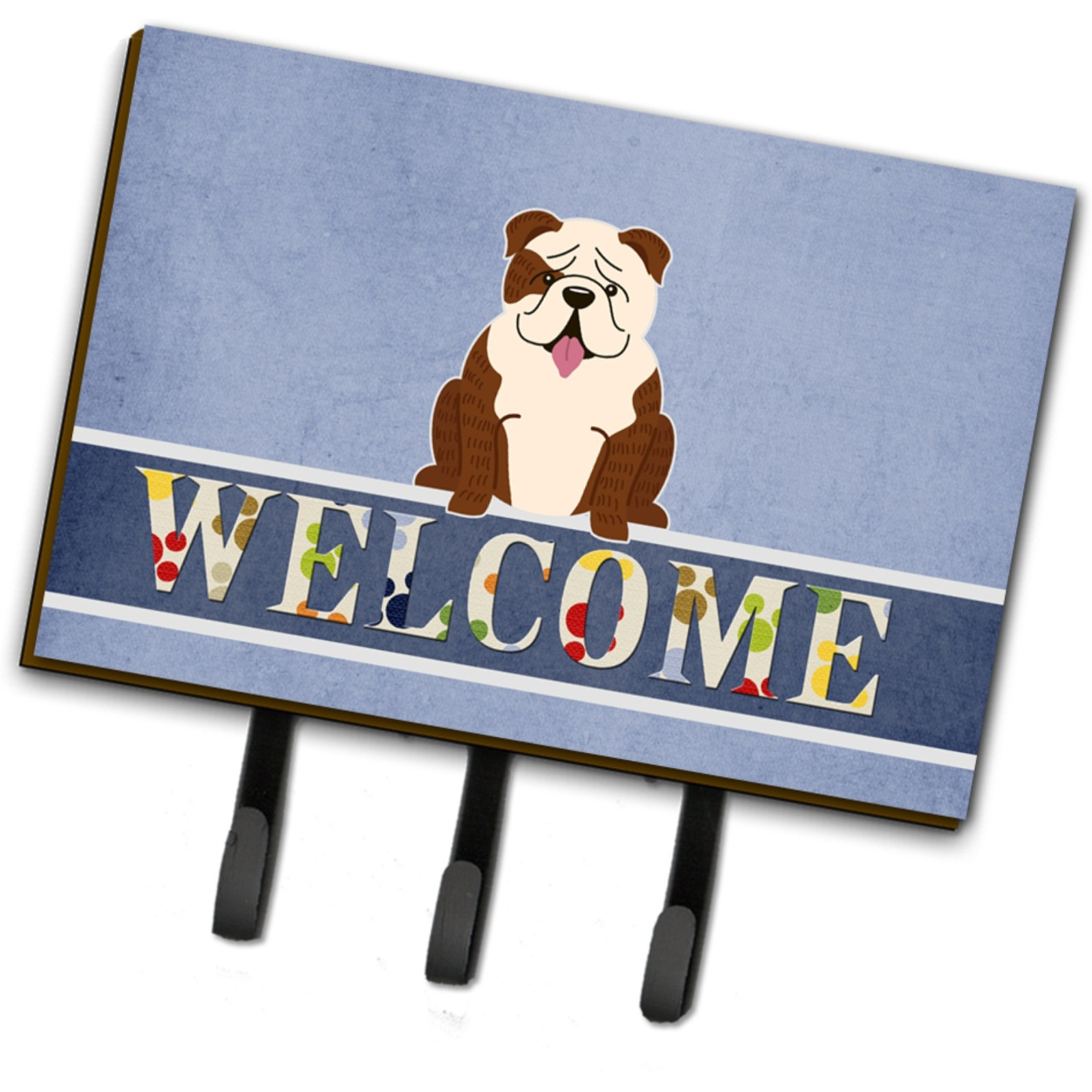 &quotCaroline's Treasures Welcome English Bulldog Brindle White Wall Hook, Triple"