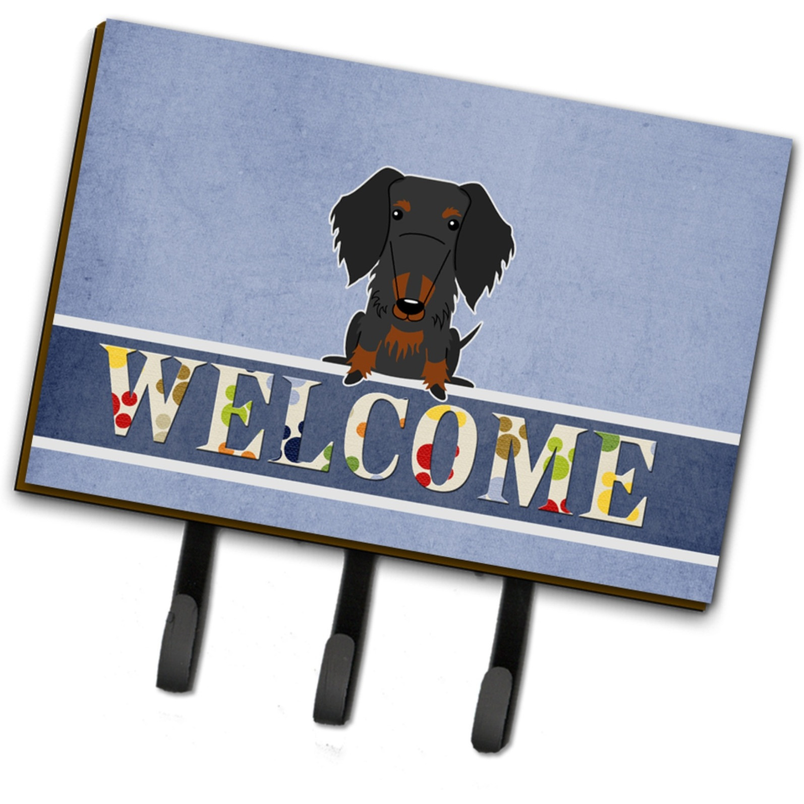 &quotCaroline's Treasures Wire Haired Dachshund Black Tan Welcome Wall Hook, Triple, Multicolor"