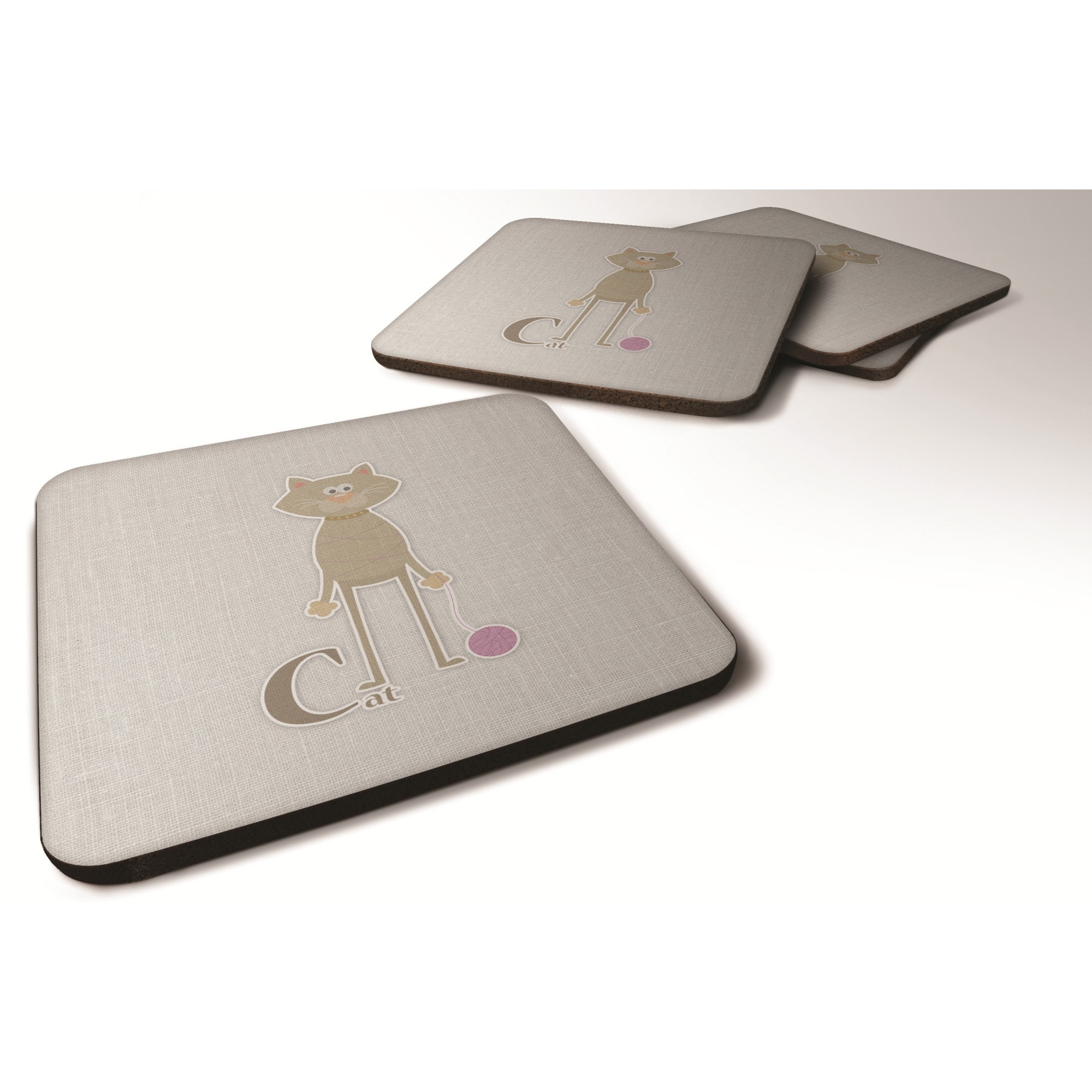 &quotCaroline's Treasures Alphabet C For Cat Foam Coaster Set of 4, 3.5, Multicolor"