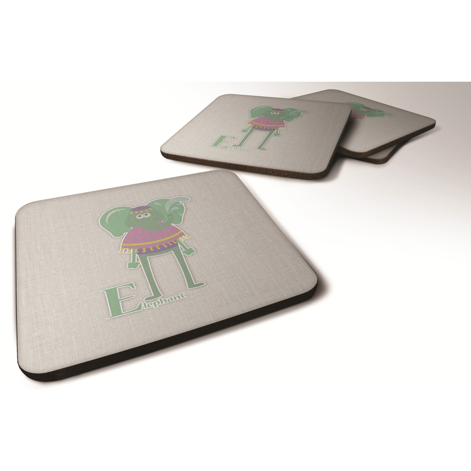 &quotCaroline's Treasures Alphabet E For Elephant Foam Coaster Set of 4, 3.5, Multicolor"