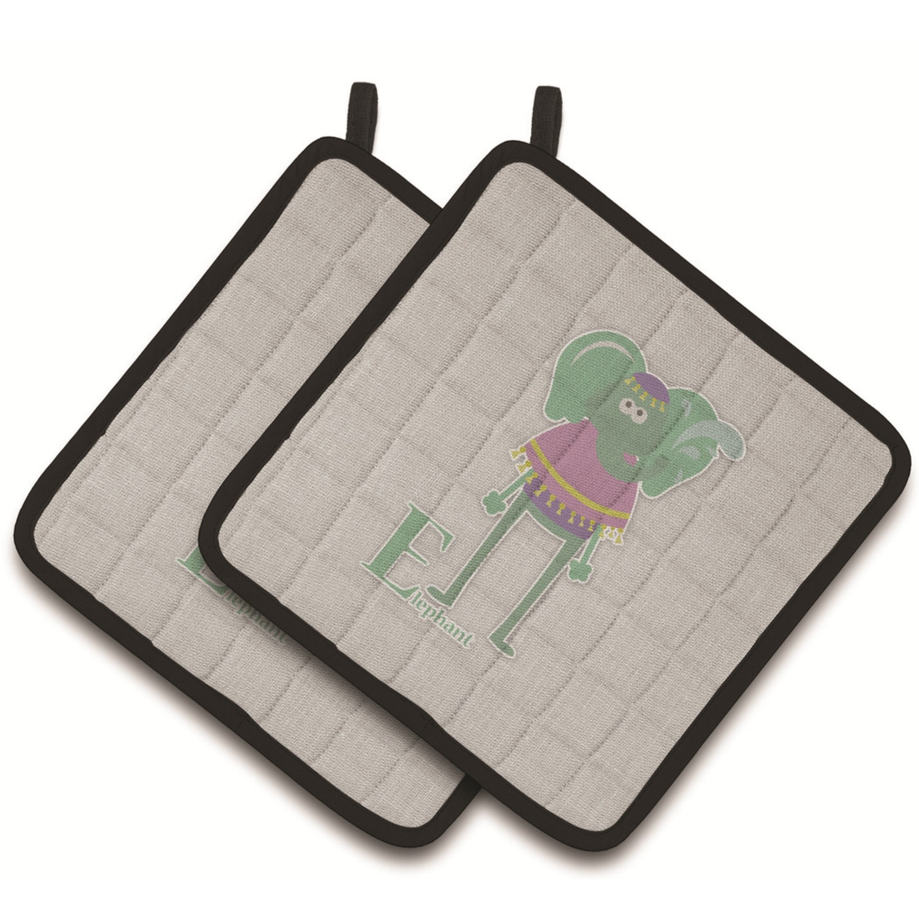 &quotCaroline's Treasures Alphabet E For Elephant Pair of Pot Holders, 7.5HX7.5W, Multicolor"