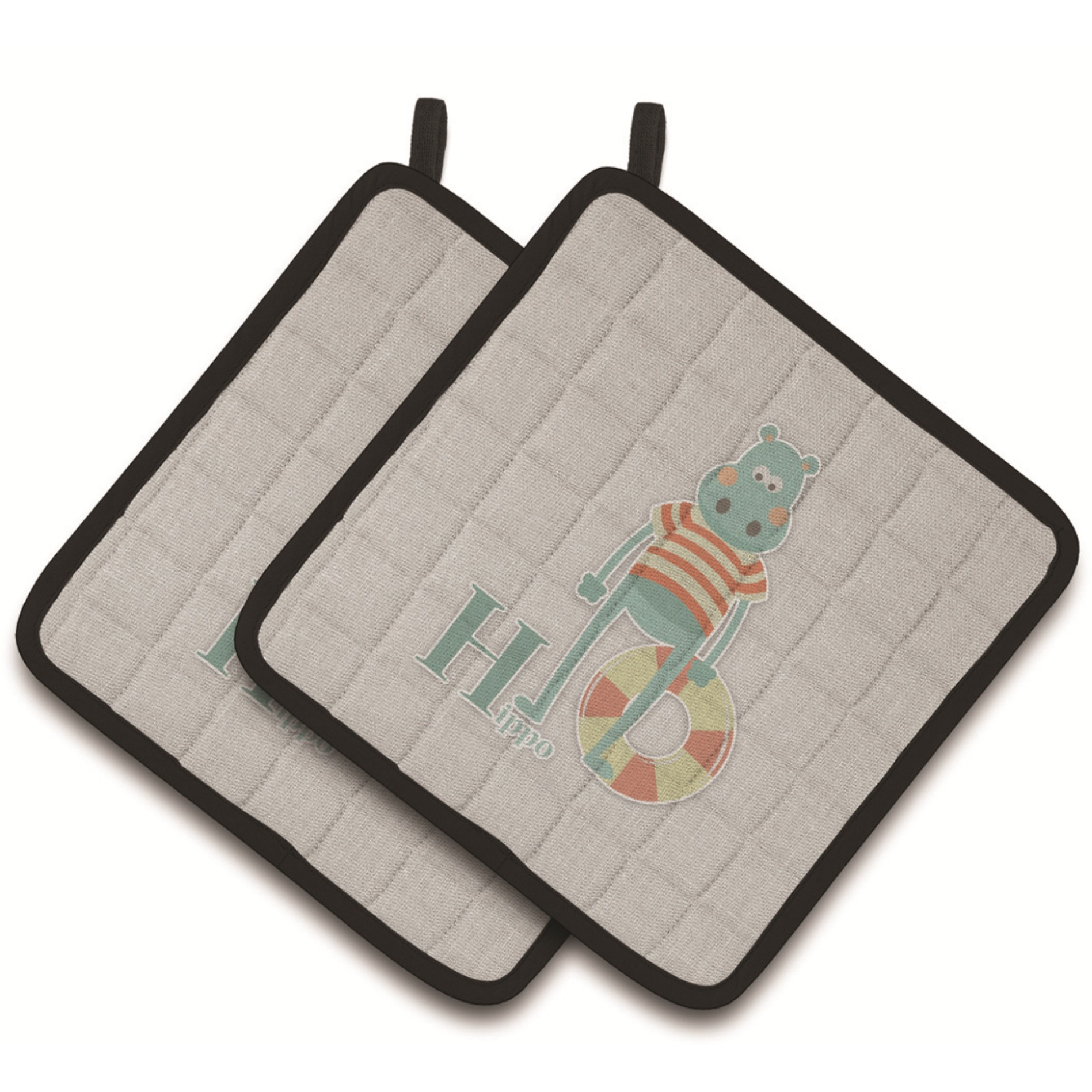 &quotCaroline's Treasures Alphabet H For Hippopotamus Pair of Pot Holders, 7.5HX7.5W, Multicolor"