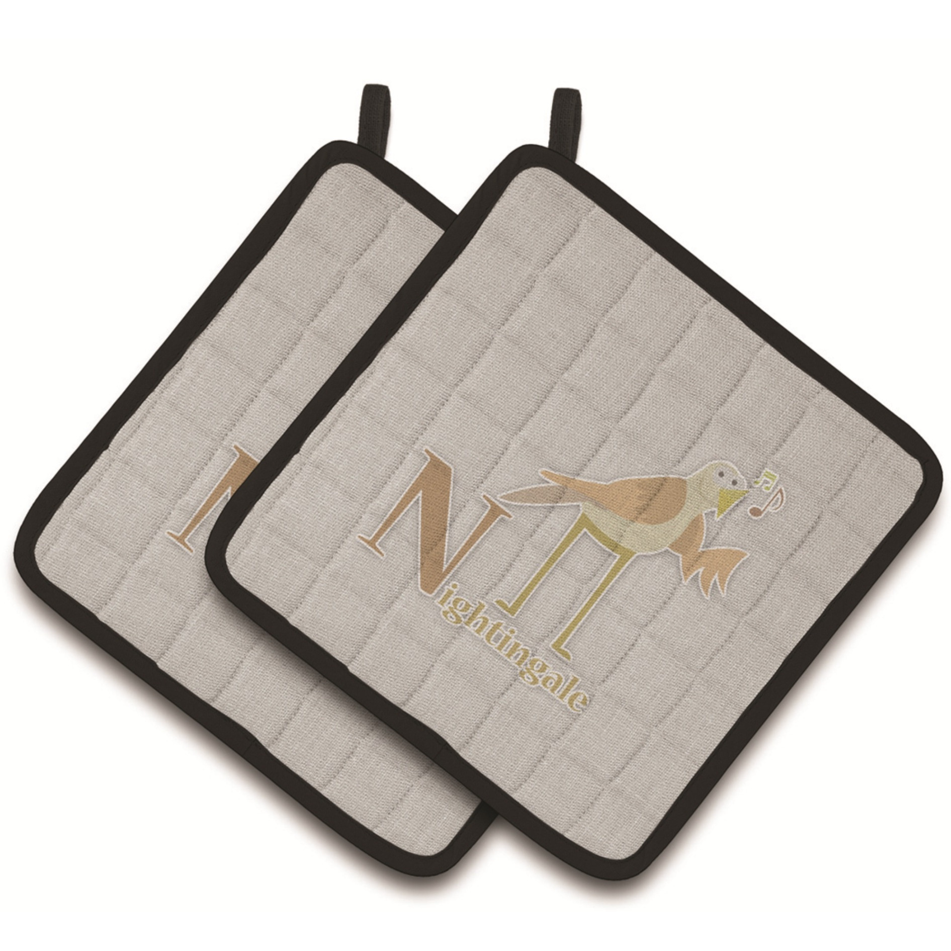 &quotCaroline's Treasures Alphabet N For Nightingale Pair of Pot Holders, 7.5HX7.5W, Multicolor"