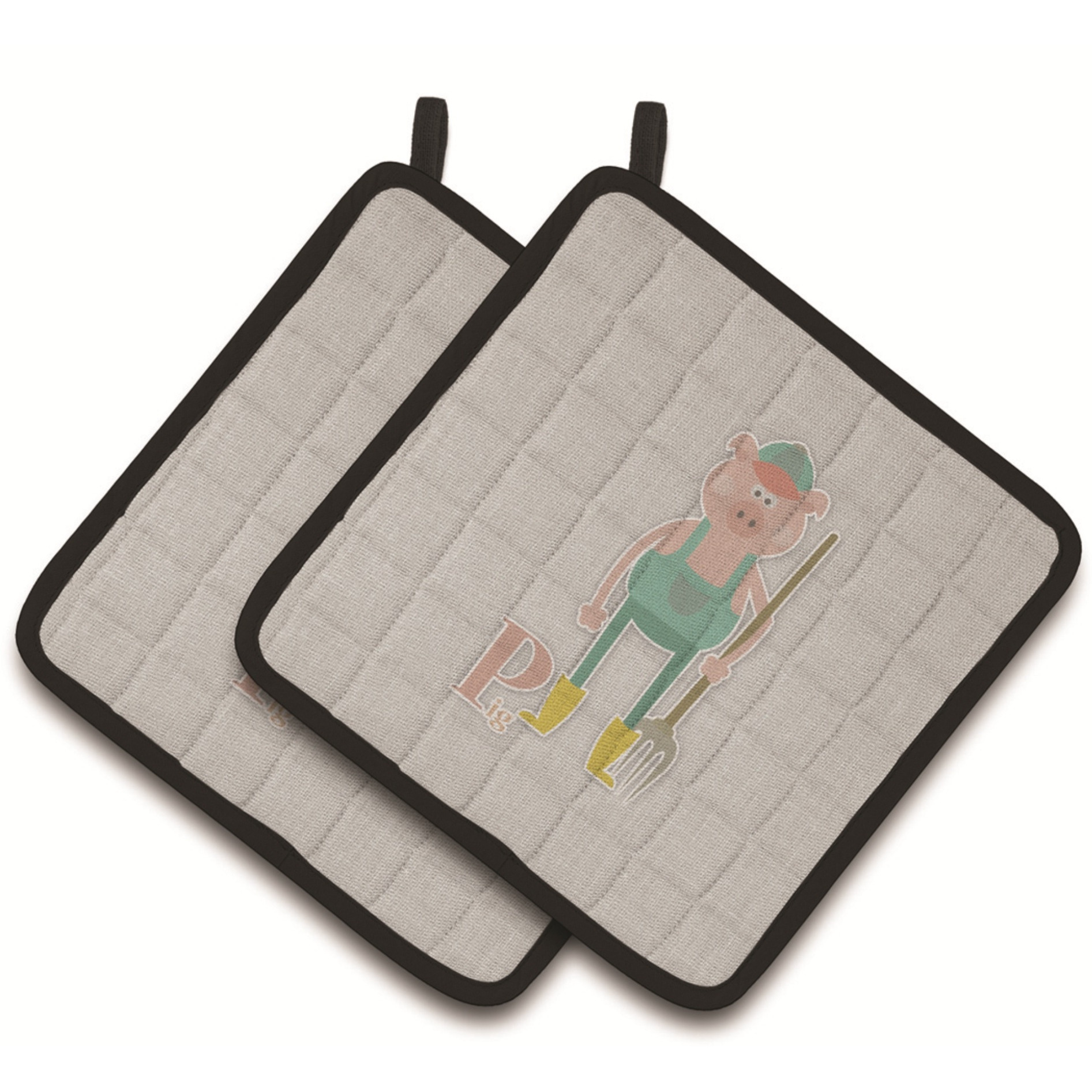 &quotCaroline's Treasures Alphabet P For Pig Pair of Pot Holders, 7.5HX7.5W, Multicolor"