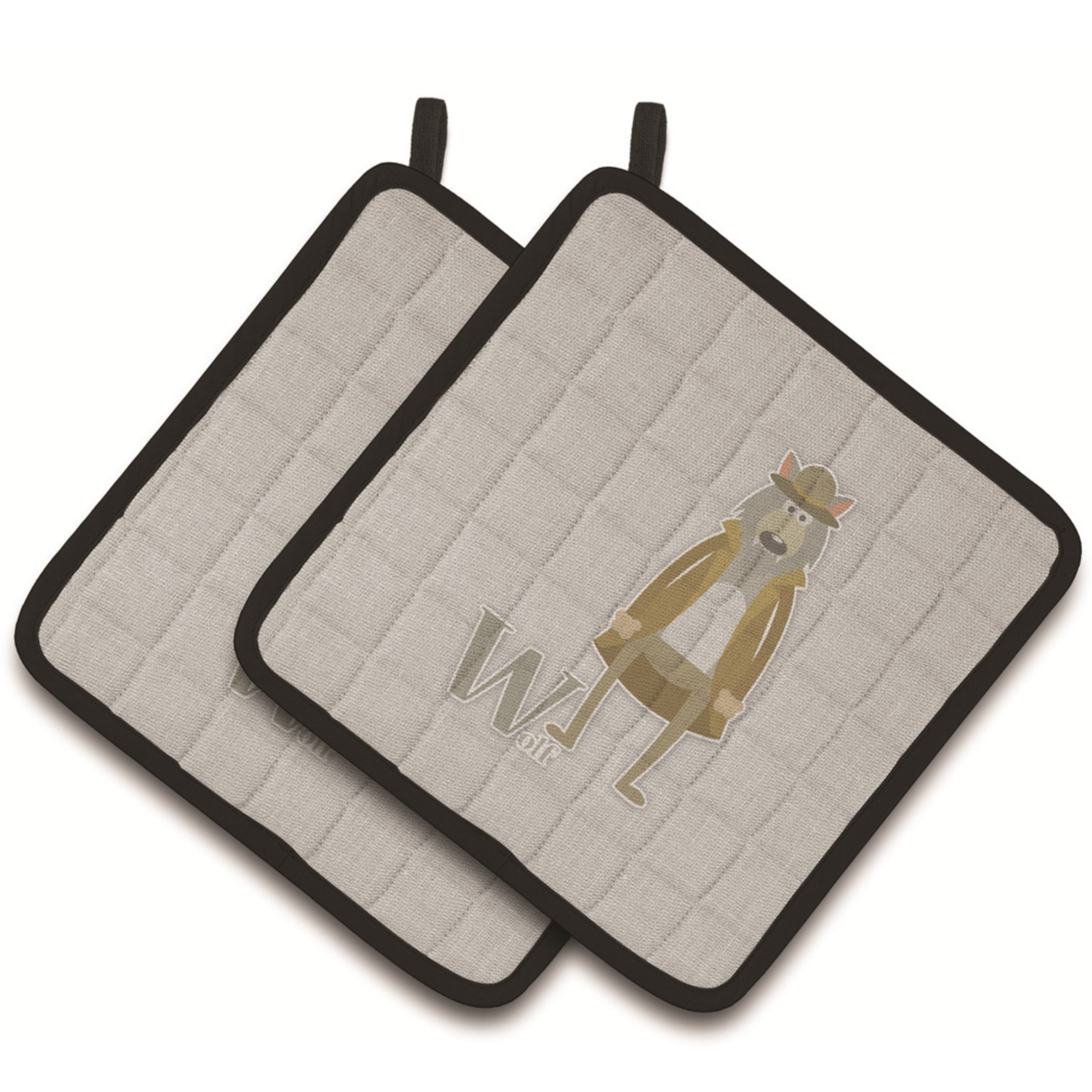 &quotCaroline's Treasures Alphabet W For Wolf Pair of Pot Holders, 7.5HX7.5W, Multicolor"
