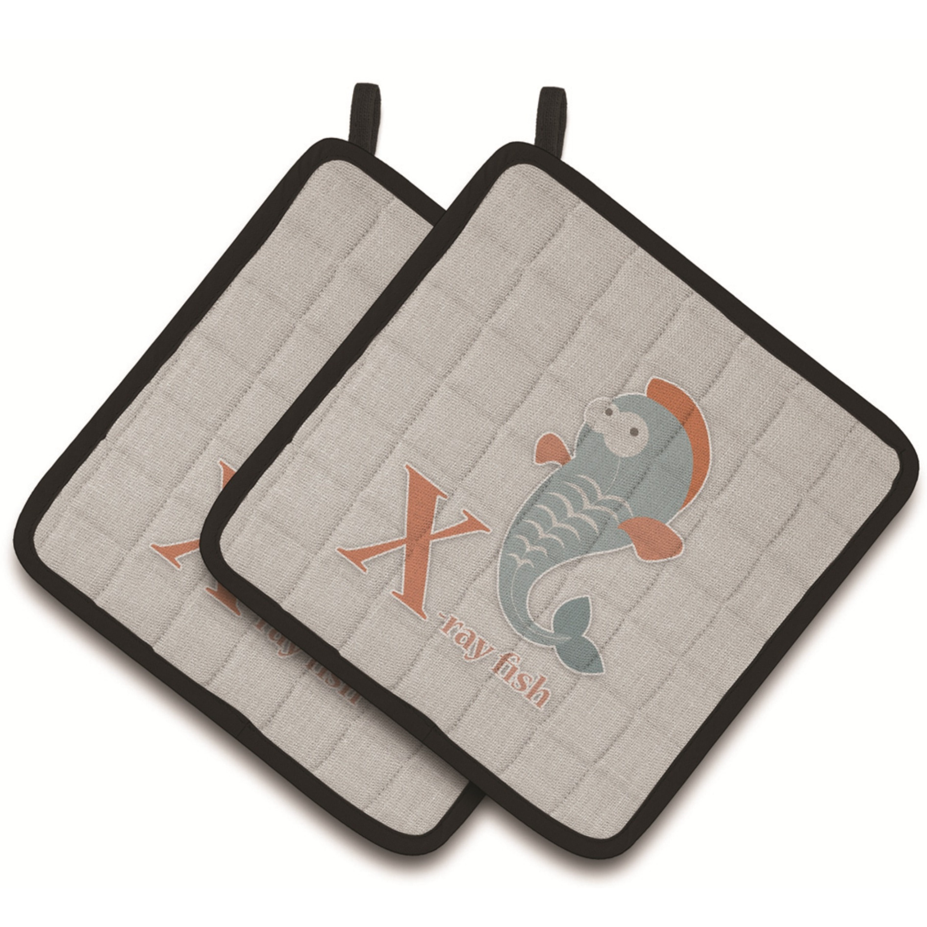 &quotCaroline's Treasures Alphabet x For Xray Fish Pair of Pot Holders, 7.5HX7.5W, Multicolor"