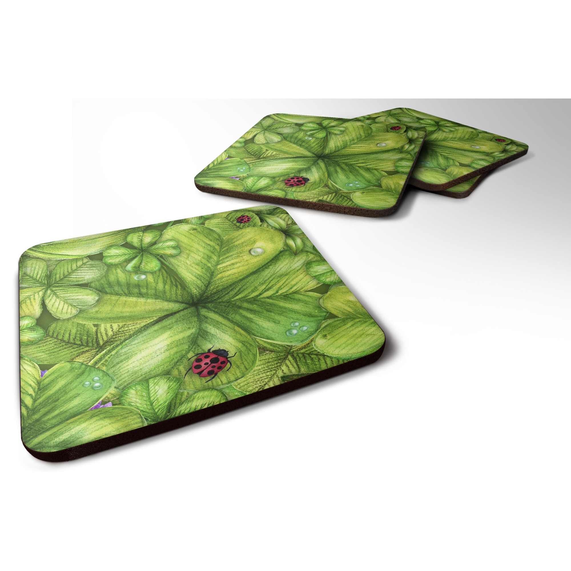 &quotCaroline's Treasures Shamrocks & lady Bugs Foam Coaster Set of 4, 3.5, Multicolor"