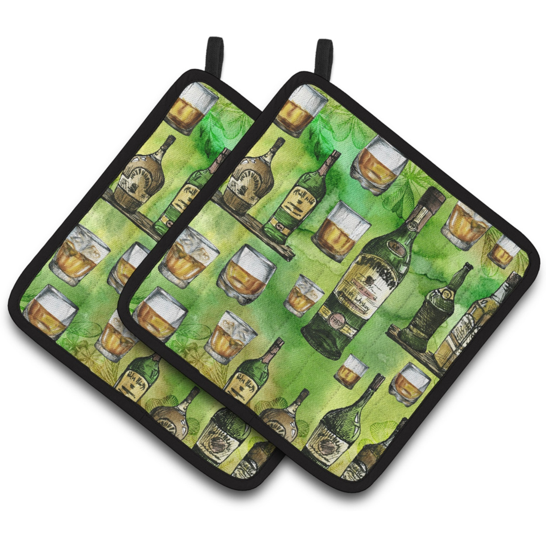 &quotCaroline's Treasures Irish Whiskey Pair of Pot Holders, 7.5HX7.5W, Multicolor"
