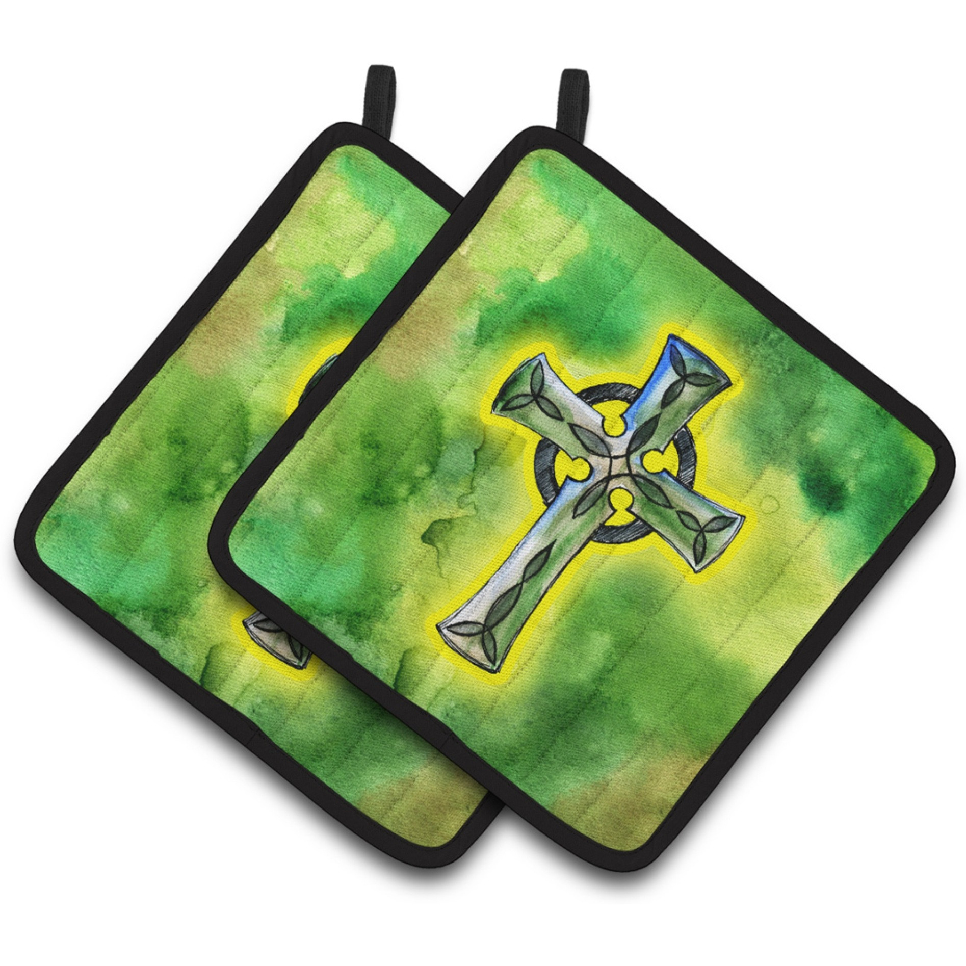 &quotCaroline's Treasures Irish Celtic Cross Pair of Pot Holders, 7.5HX7.5W, Multicolor"