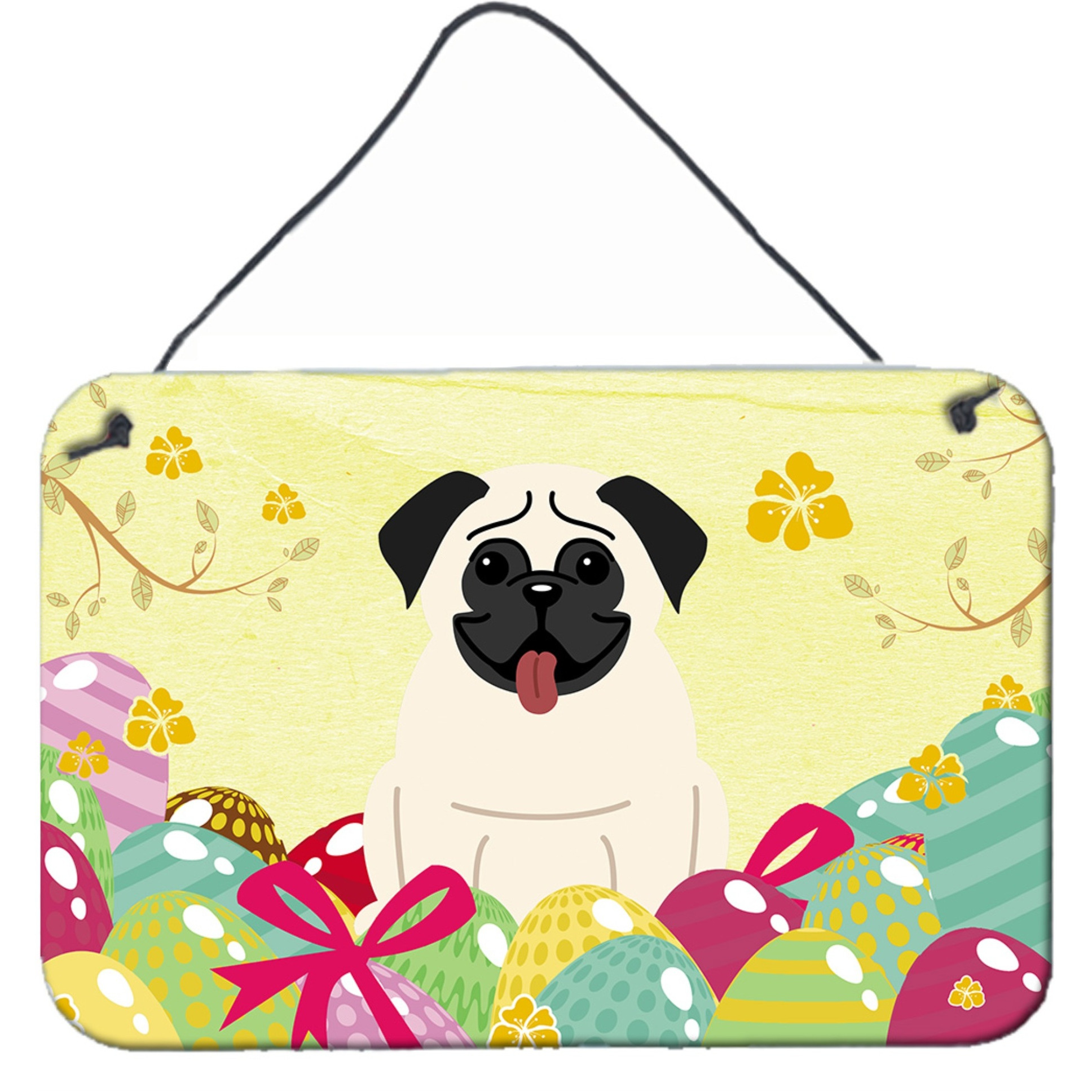 &quotCaroline's Treasures Easter Eggs Pug Cream Metal Print, 8"" H x 12"" W"