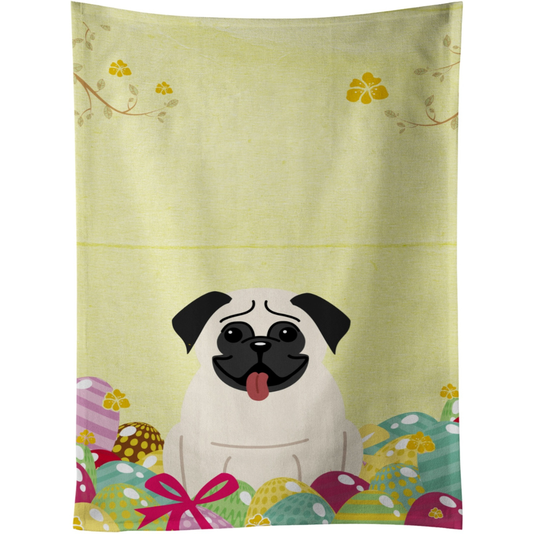 &quotCaroline's Treasures Easter Eggs Pug Cream Kitchen Towel, Multicolor, 25"" x 15"""