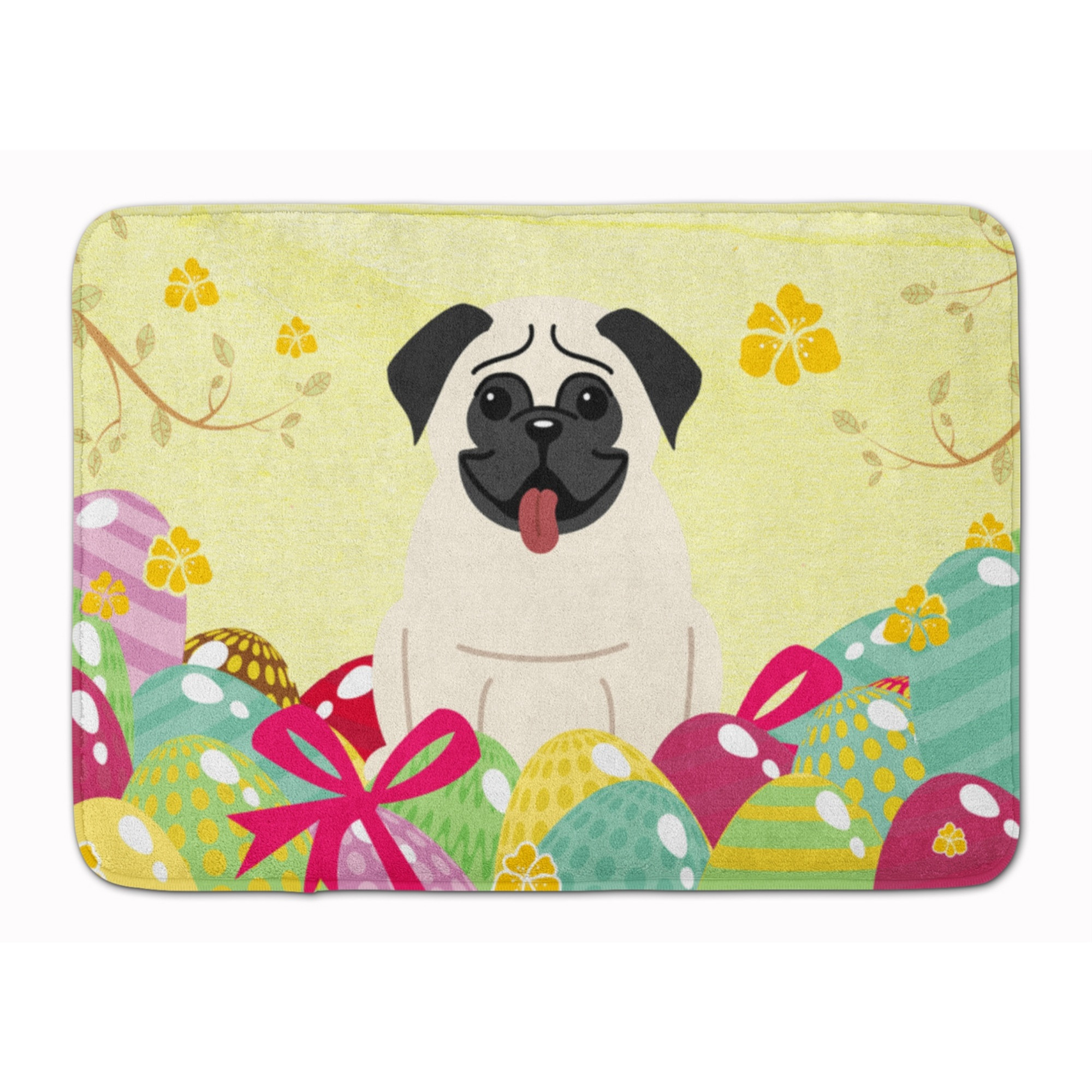 &quotCaroline's Treasures Easter Eggs Pug Cream Machine Washable Memory Foam Mat doormats, Multicolor"