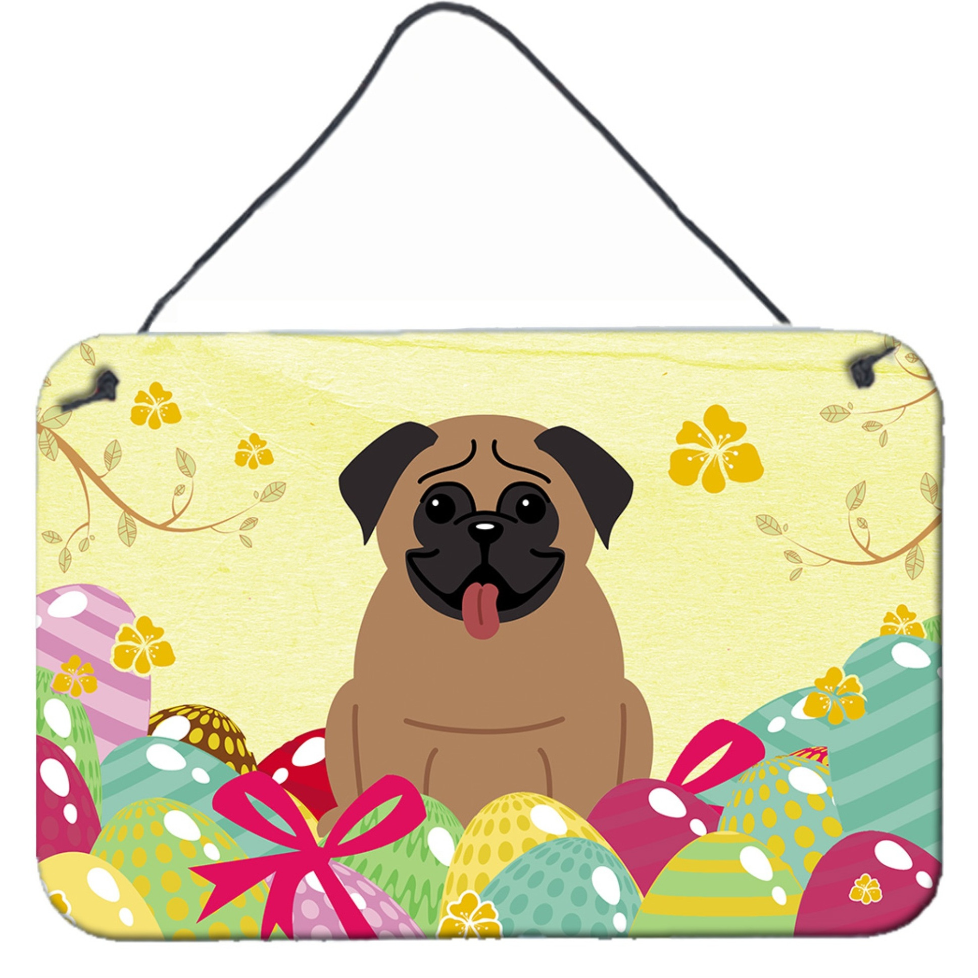 &quotCaroline's Treasures Easter Eggs Pug Brown Metal Print, 8"&quotH x 12"&quotW, Multicolor"