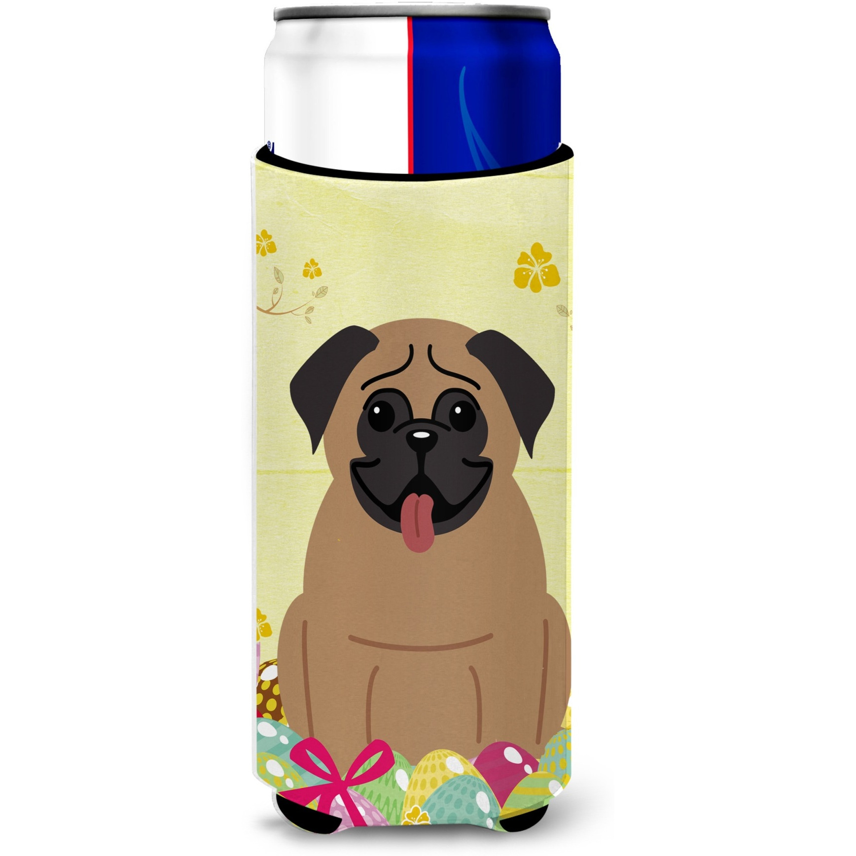&quotCaroline's Treasures Easter Eggs Pug Brown Michelob Ultra Hugger For Slim Cans, Slim Can, Multicolor"