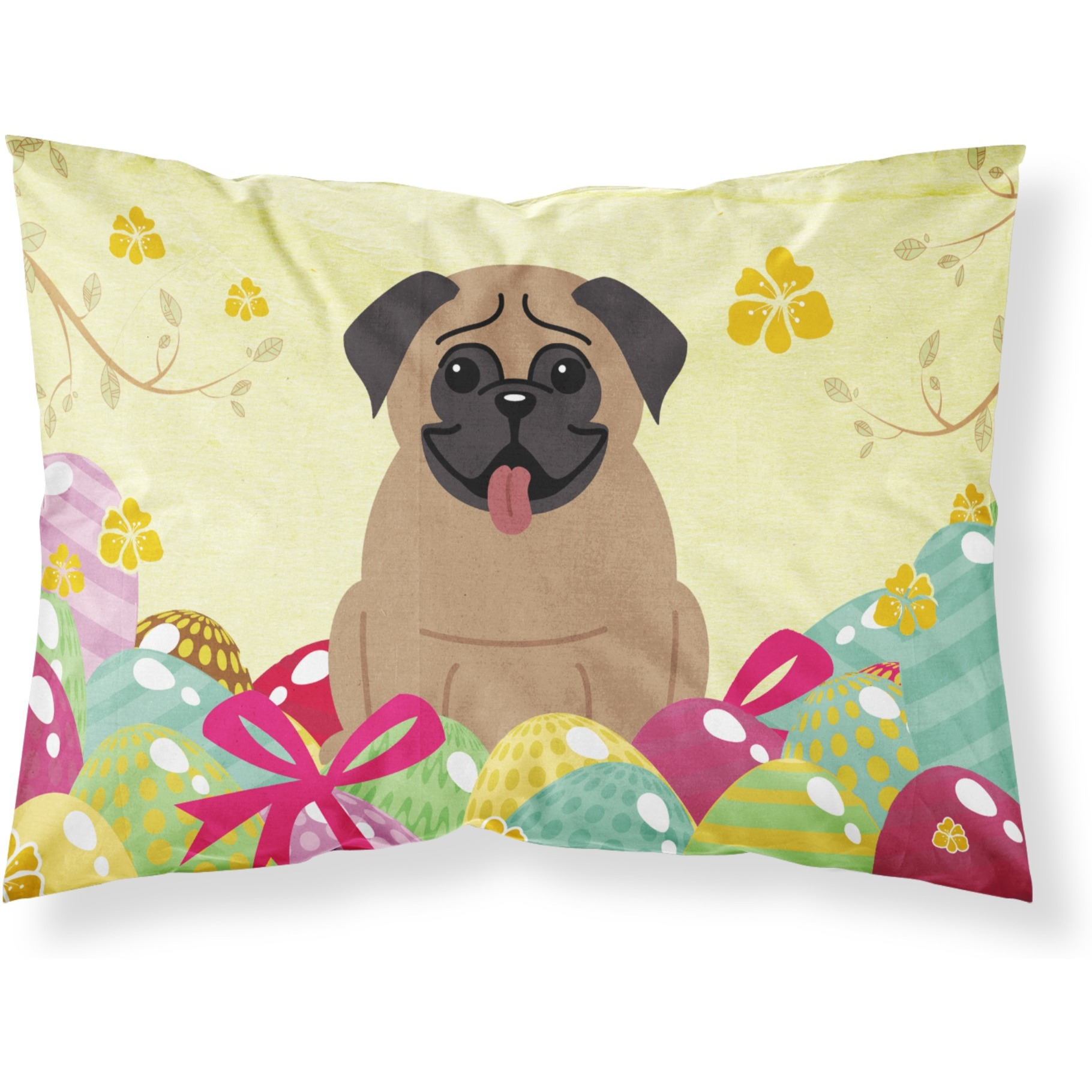 Easter Eggs Pug Brown Fabric Standard Pillowcase