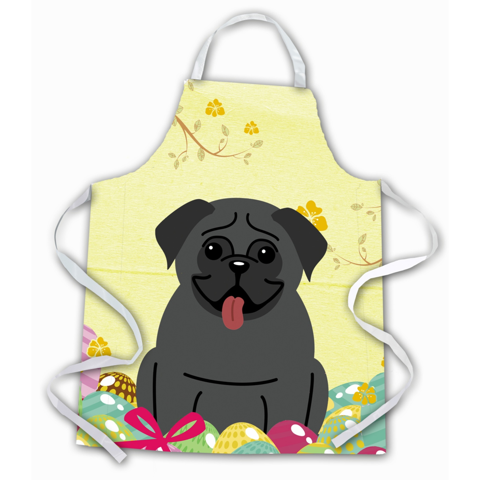&quotCaroline's Treasures Easter Eggs Pug black Apron, Large, Multicolor"