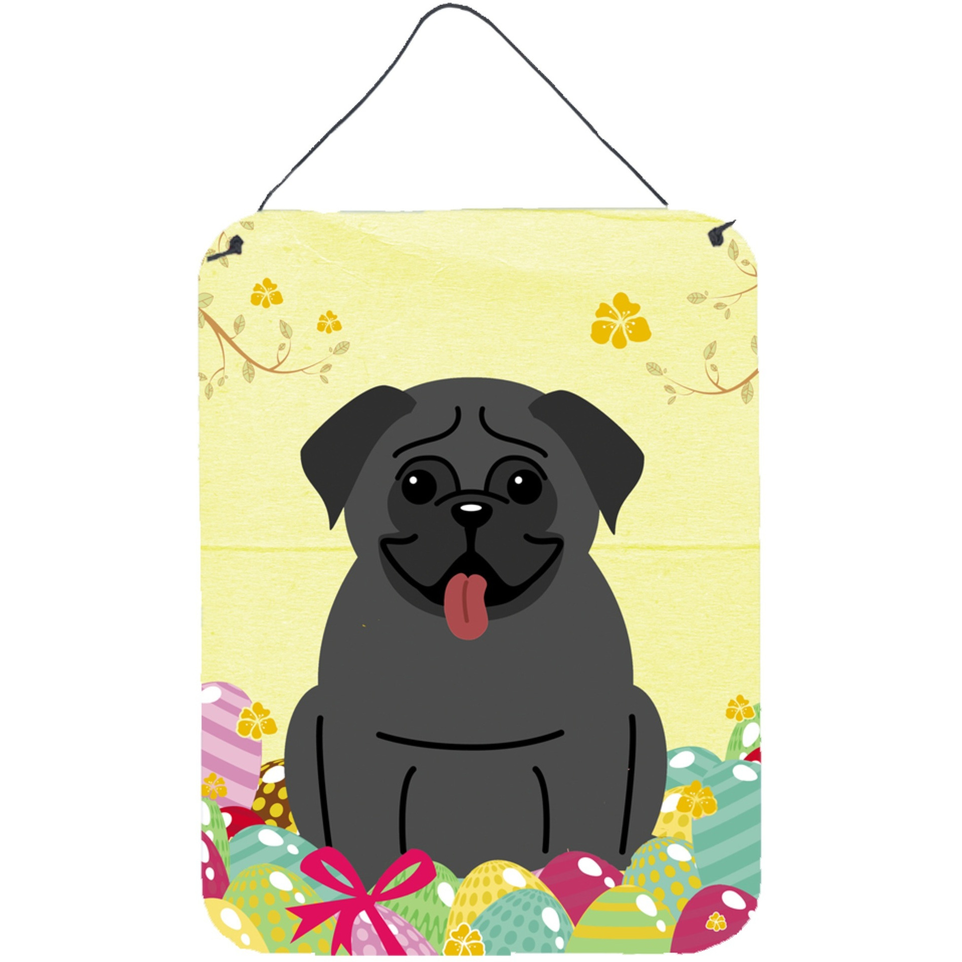 &quotCaroline's Treasures Easter Eggs Pug Black Metal Print, 16 x 12, Multicolor"