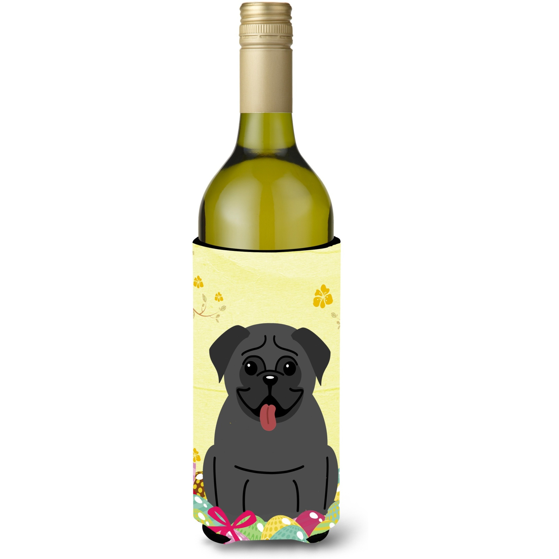 &quotCaroline's Treasures BB6006LITERK Easter Eggs Pug Black Wine Bottle Beverage Insulator Hugger, 750ml, Multicolor"