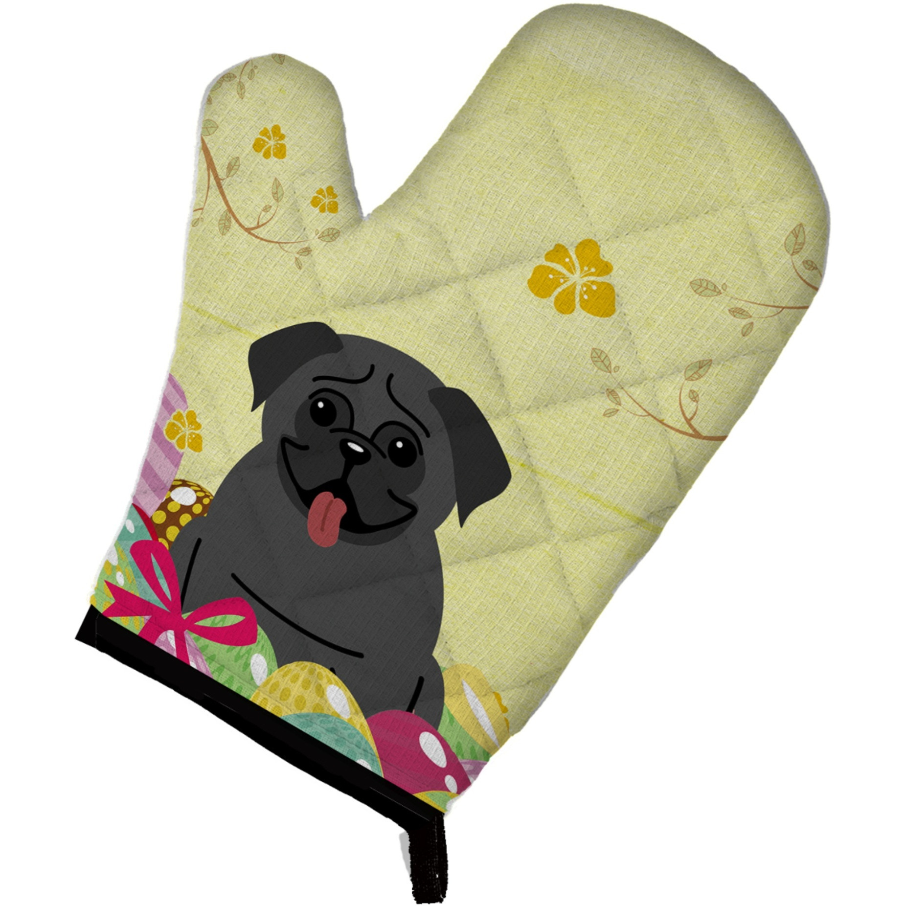 &quotCaroline's Treasures Easter Eggs Pug Black Oven Mitt, Multicolor, 12"" x 8.5"""