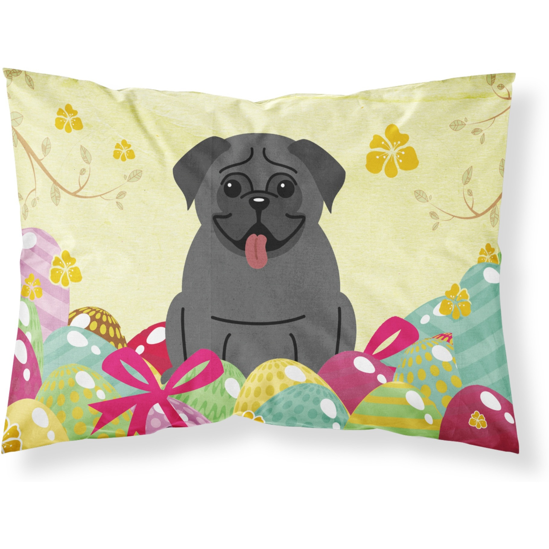 Easter Eggs Pug Black Fabric Standard Pillowcase