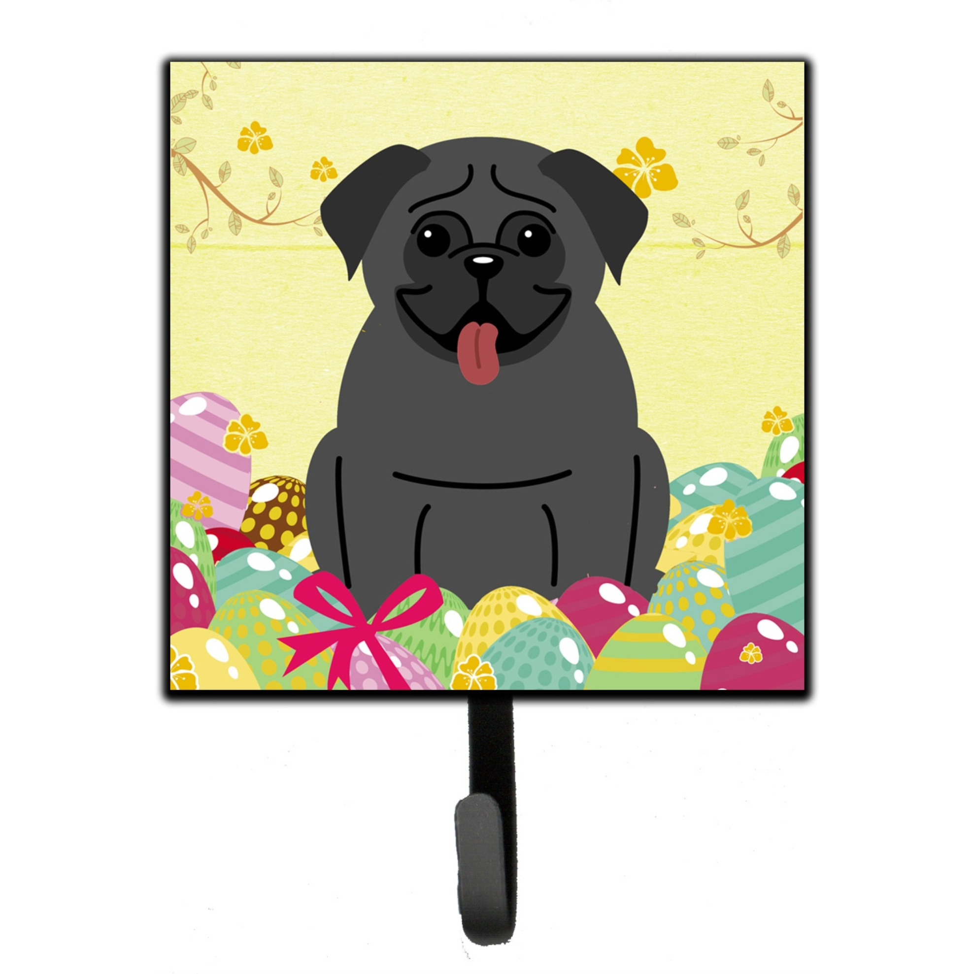 &quotCaroline's Treasures Easter Eggs Pug Black Wall Hook, Small, Multicolor"