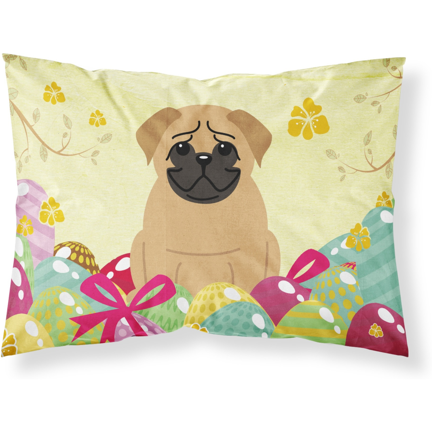 Easter Eggs Pug Brown Fabric Standard Pillowcase