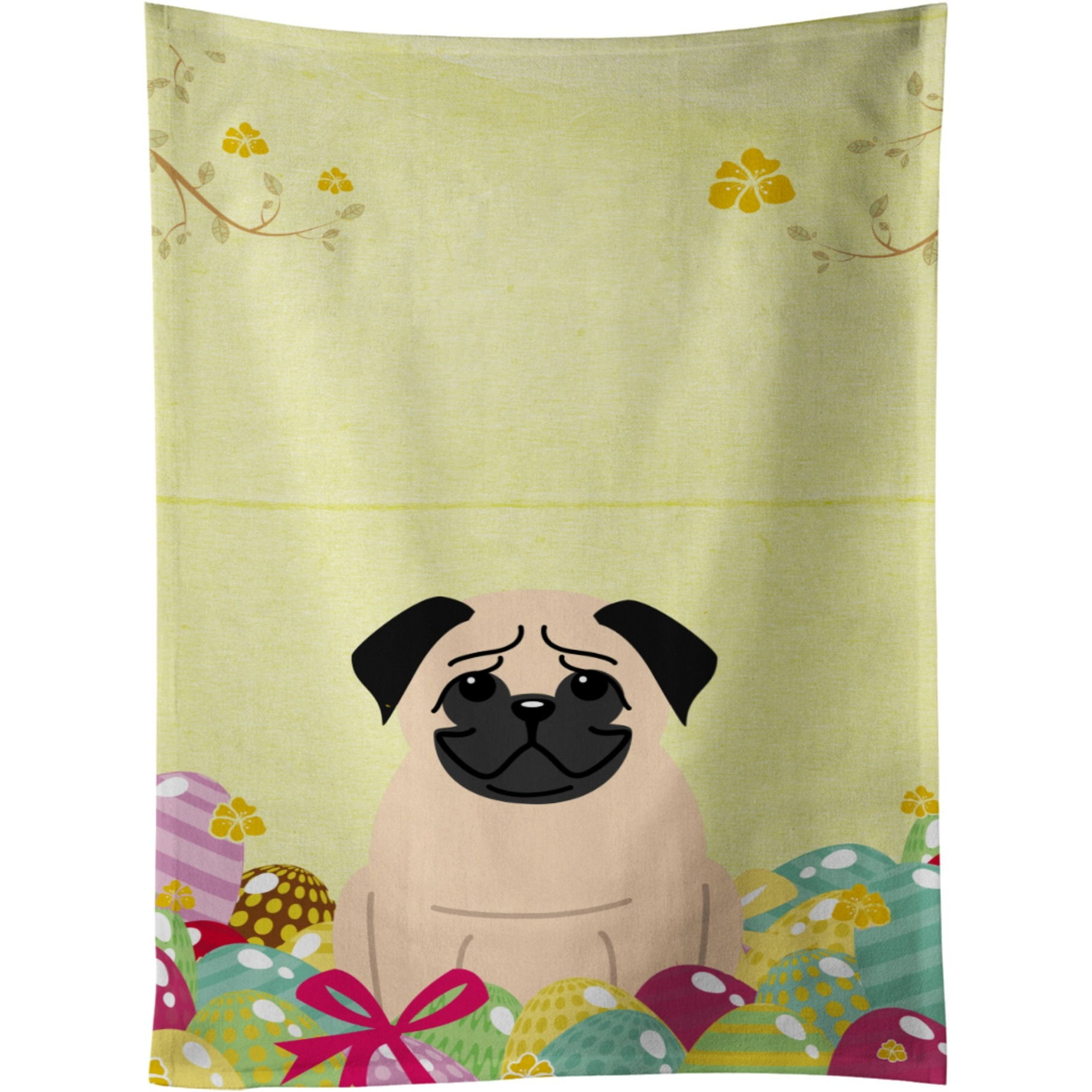 &quotCaroline's Treasures Easter Eggs Pug Fawn Kitchen Towel, Multicolor, 25"" x 15"""
