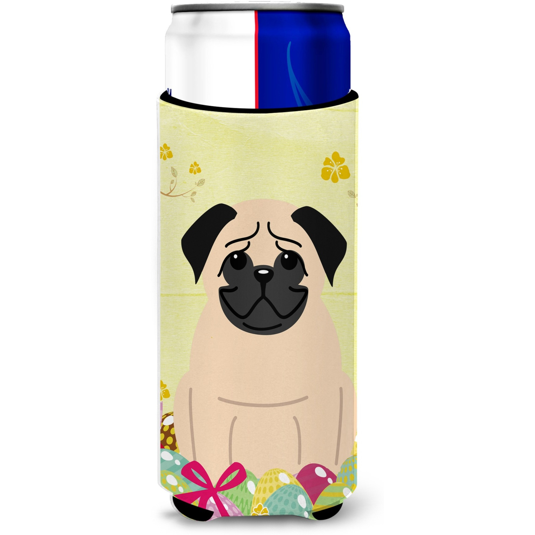 &quotCaroline's Treasures Easter Eggs Pug Fawn Michelob Ultra Hugger For Slim Cans, Slim Can, Multicolor"
