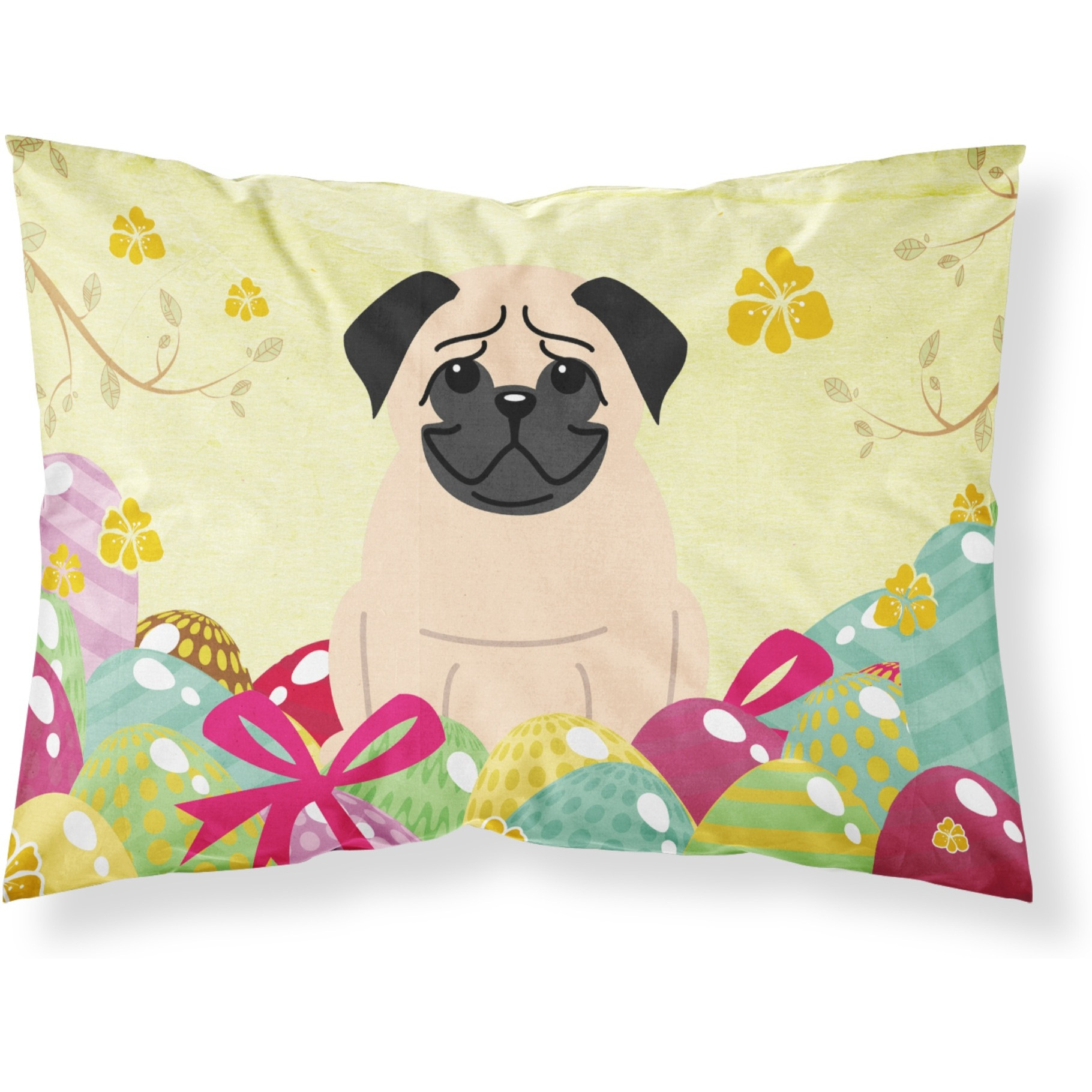 Easter Eggs Pug Fawn Fabric Standard Pillowcase