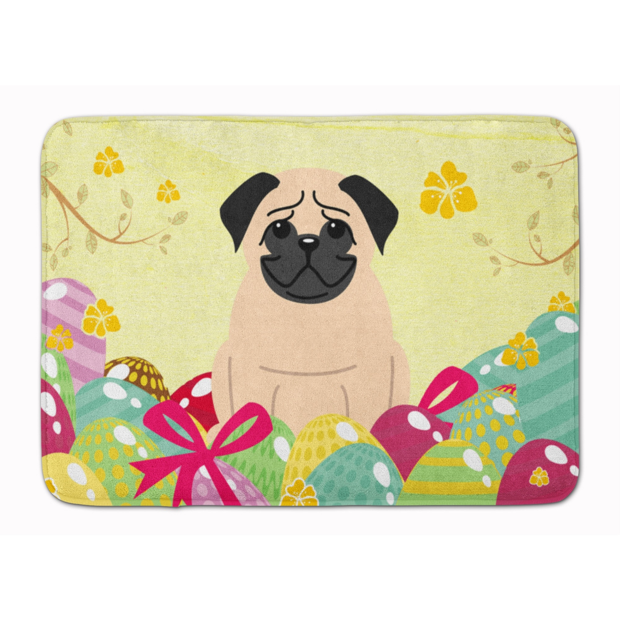 &quotCaroline's Treasures Easter Eggs Pug Fawn Machine Washable Memory Foam Mat doormats, Multicolor"