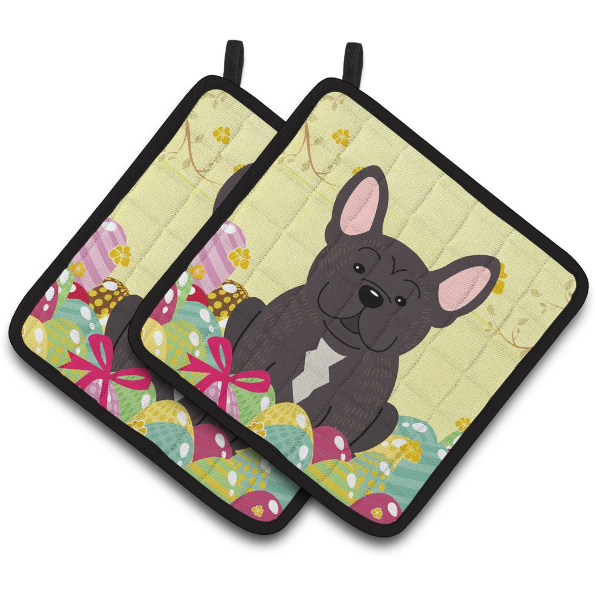 &quotCaroline's Treasures Easter French Bulldog Brindle Pair of Pot Holders, 7.5HX7.5W, Multicolor"
