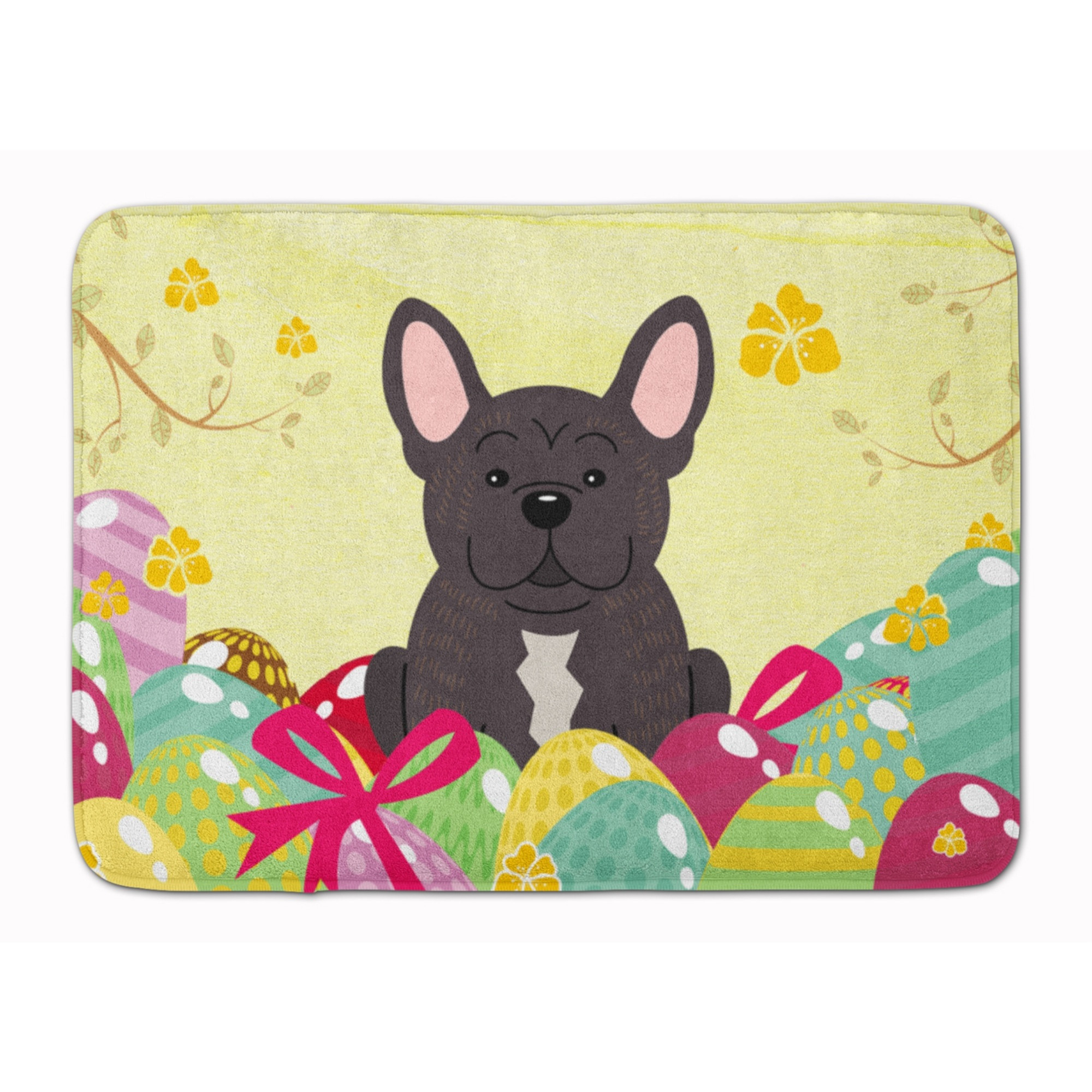 &quotCaroline's Treasures Easter Eggs French Bulldog Brindle Machine Washable Memory Foam Mat doormats, Multicolor"