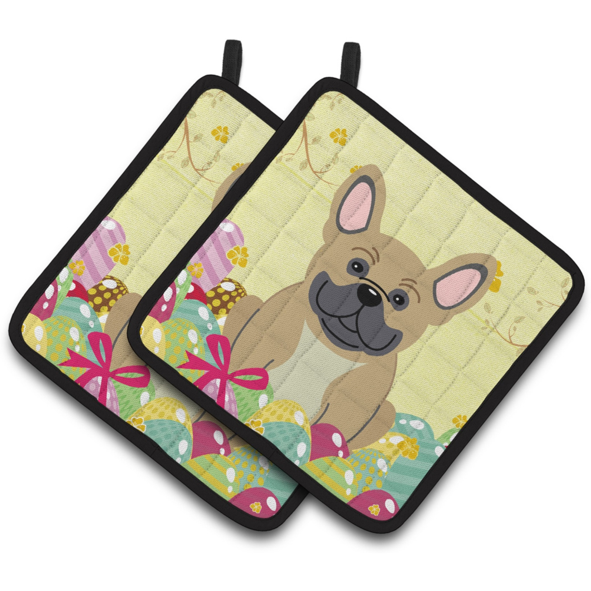 &quotCaroline's Treasures Easter French Bulldog Cream Pair of Pot Holders, 7.5HX7.5W, Multicolor"