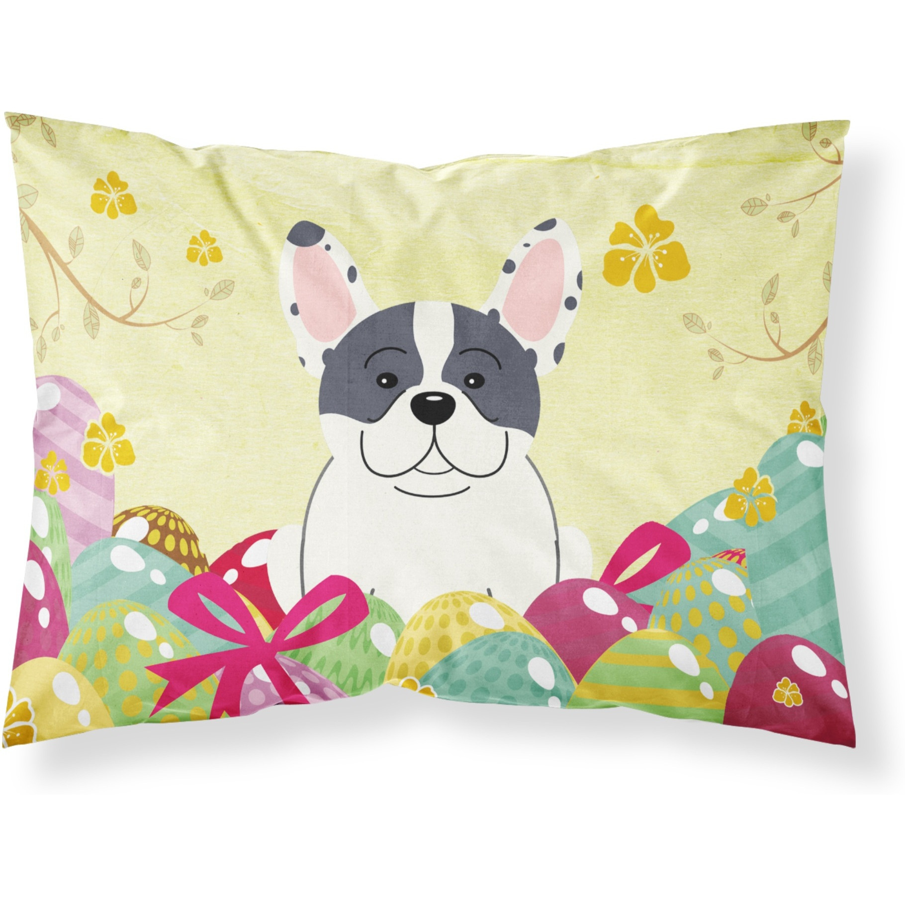 Easter Eggs French Bulldog Piebald Fabric Standard Pillowcase