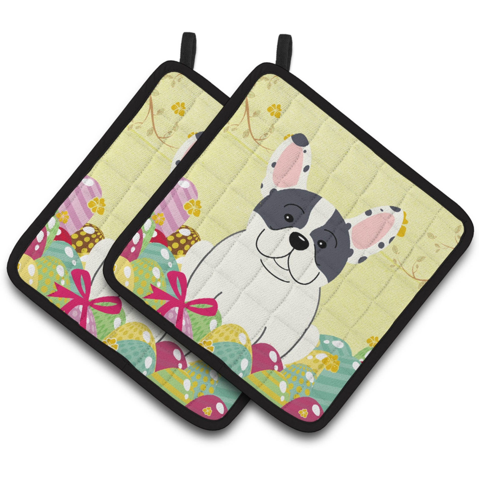 &quotCaroline's Treasures Easter French Bulldog Piebald Pair of Pot Holders, 7.5HX7.5W, Multicolor"