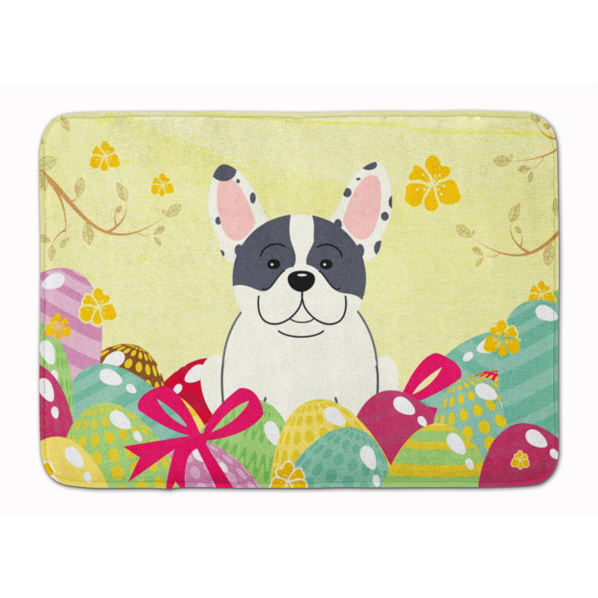 &quotCaroline's Treasures Easter Eggs French Bulldog Piebald Machine Washable Memory Foam Mat doormats, Multicolor"