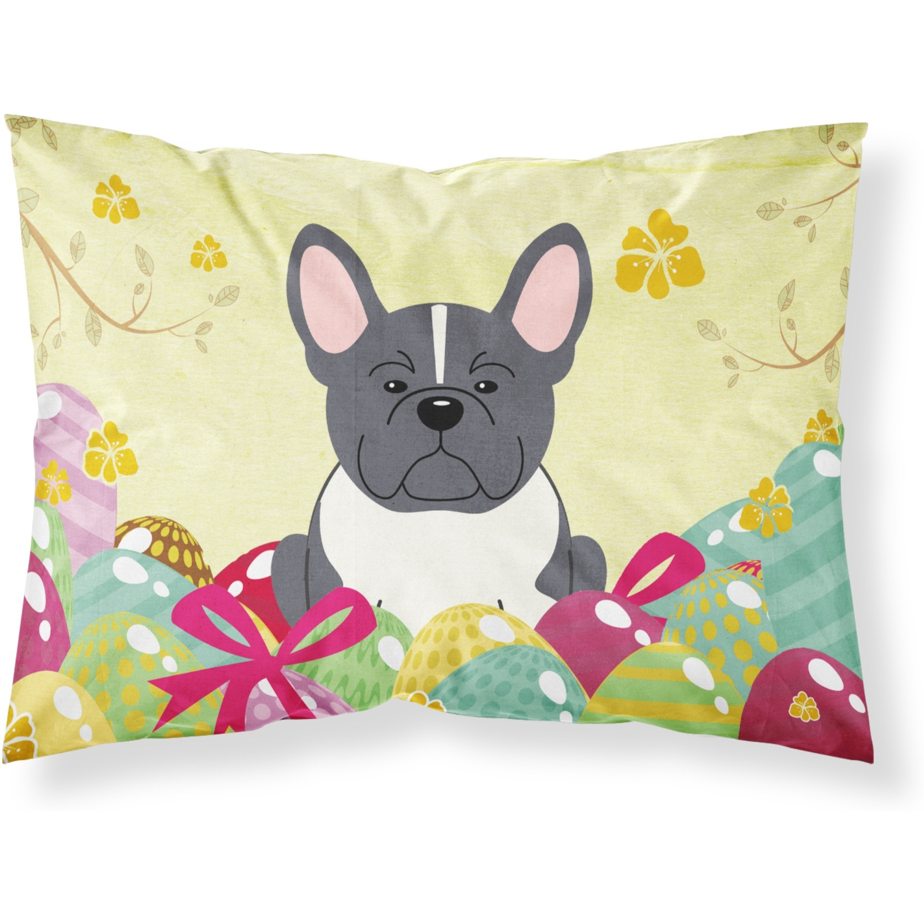 Easter Eggs French Bulldog Black White Fabric Standard Pillowcase