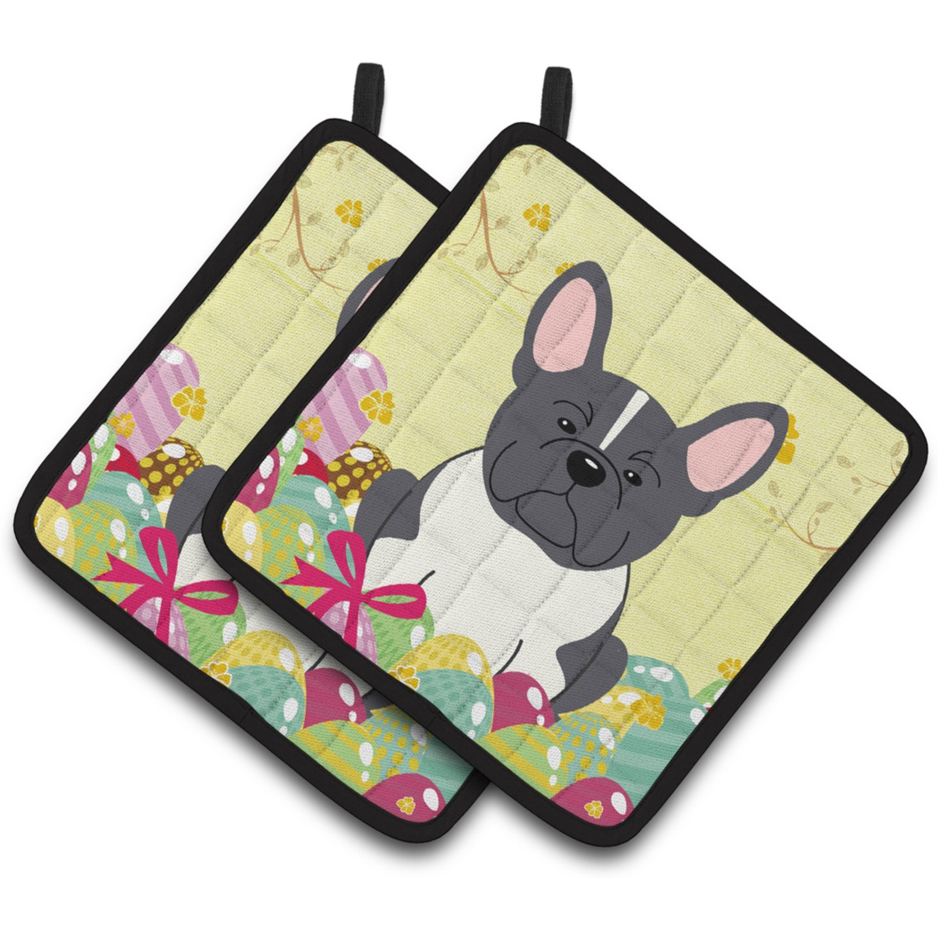 &quotCaroline's Treasures Easter French Bulldog Pair of Pot Holders, 7.5HX7.5W, Multicolor"