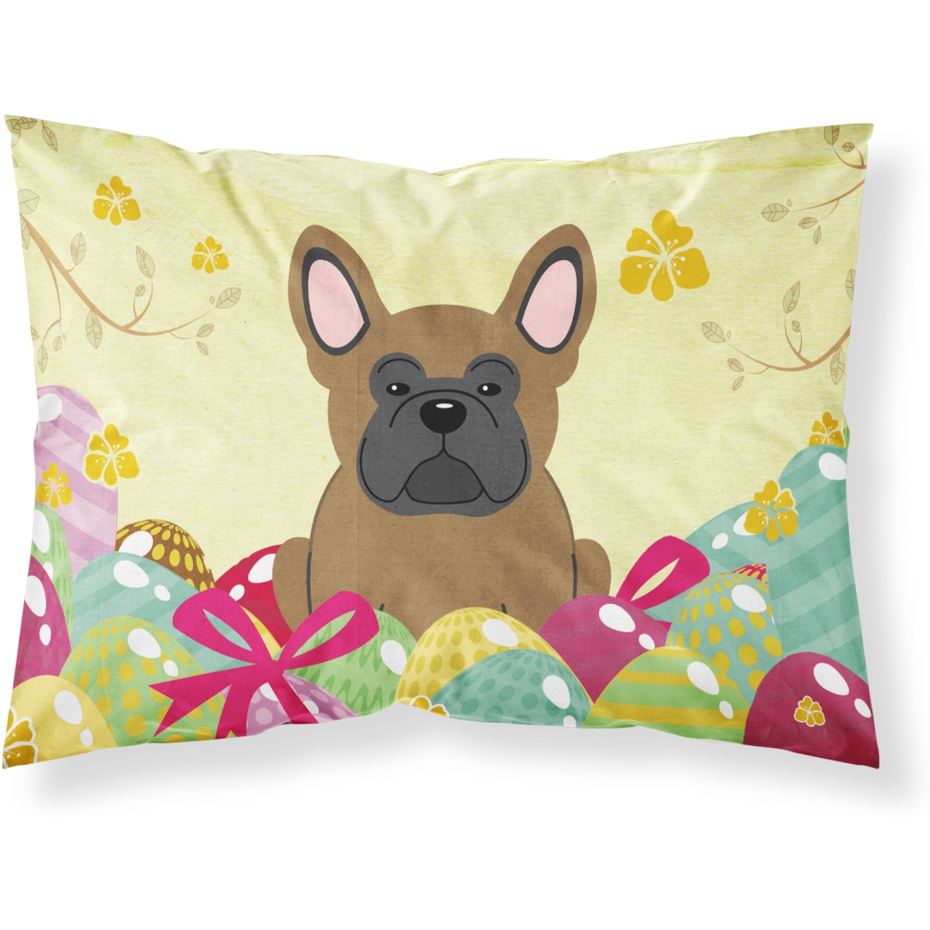 Easter Eggs French Bulldog Brown Fabric Standard Pillowcase