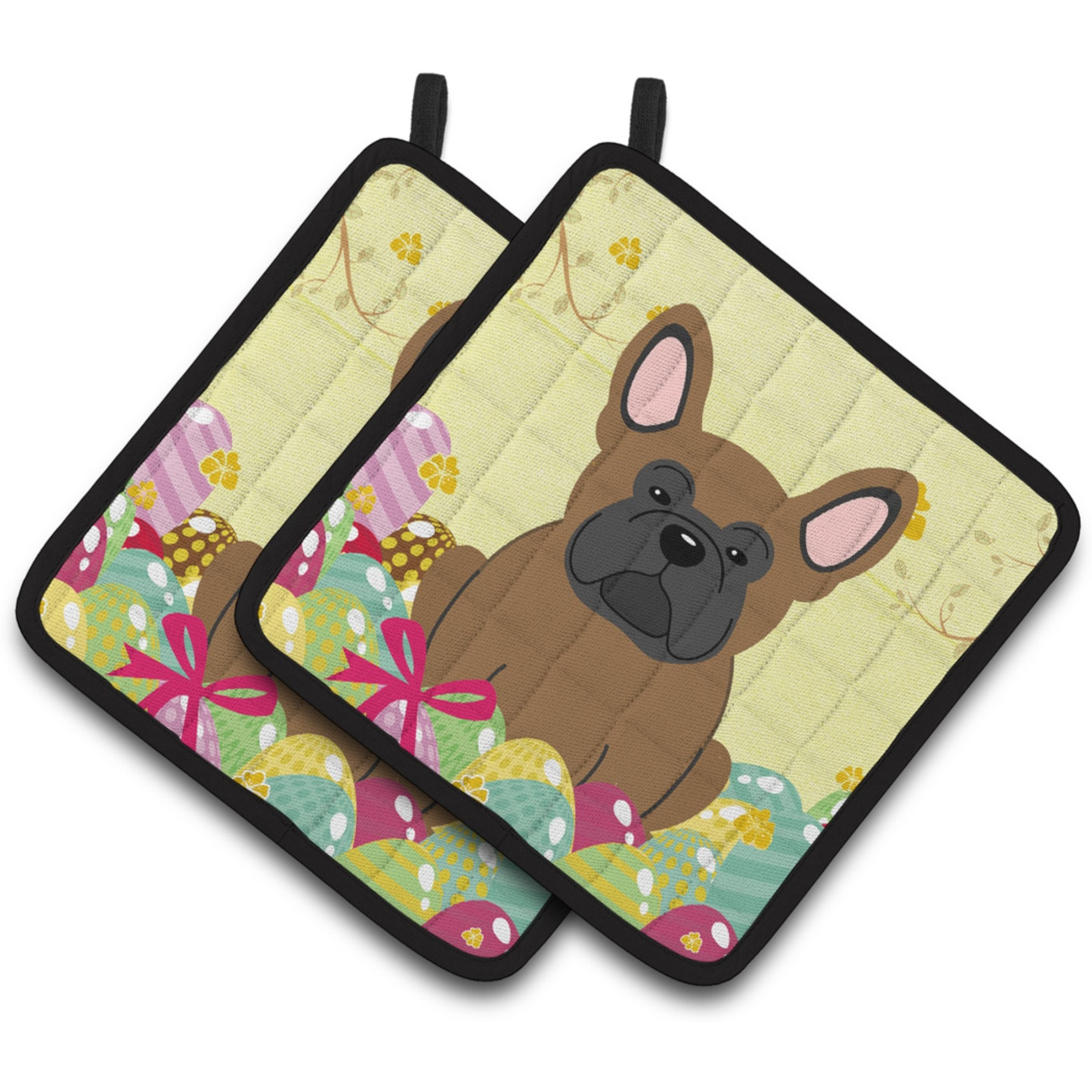 &quotCaroline's Treasures Easter French Bulldog Brown Pair of Pot Holders, 7.5HX7.5W, Multicolor"
