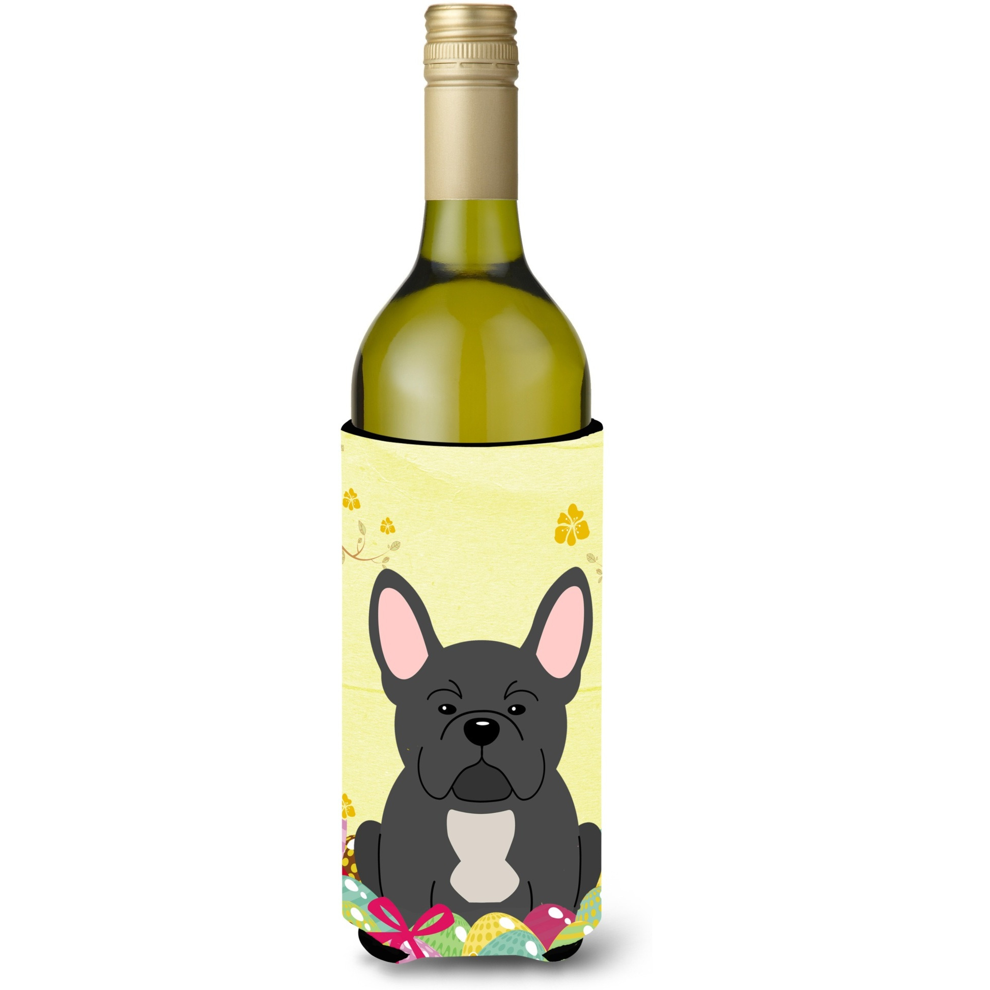 &quotCaroline's Treasures BB6014LITERK Easter French Bulldog Black Wine Bottle Beverage Insulator Hugger, 750ml, Multicolor"