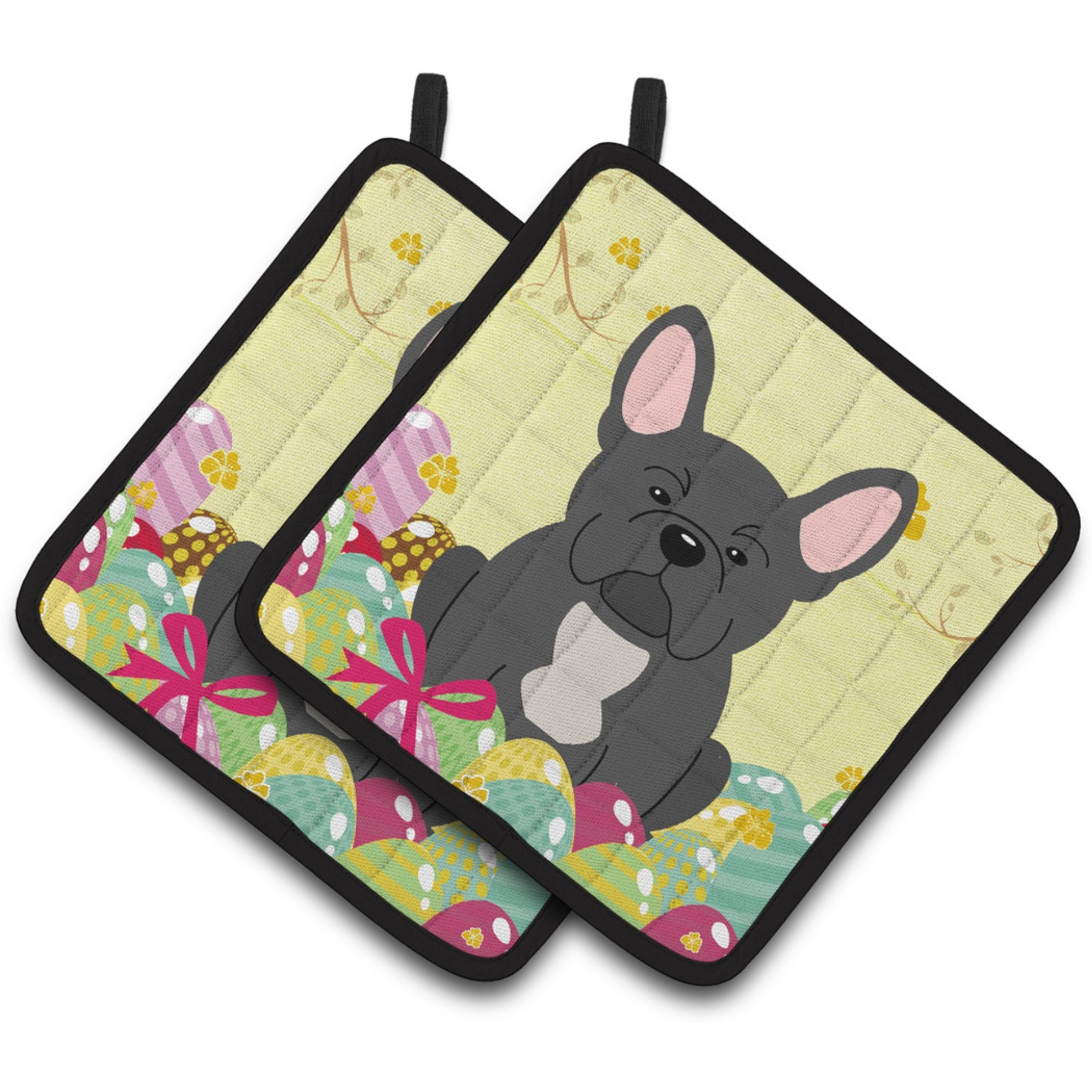 &quotCaroline's Treasures Easter French Bulldog black Pair of Pot Holders, 7.5HX7.5W, Multicolor"