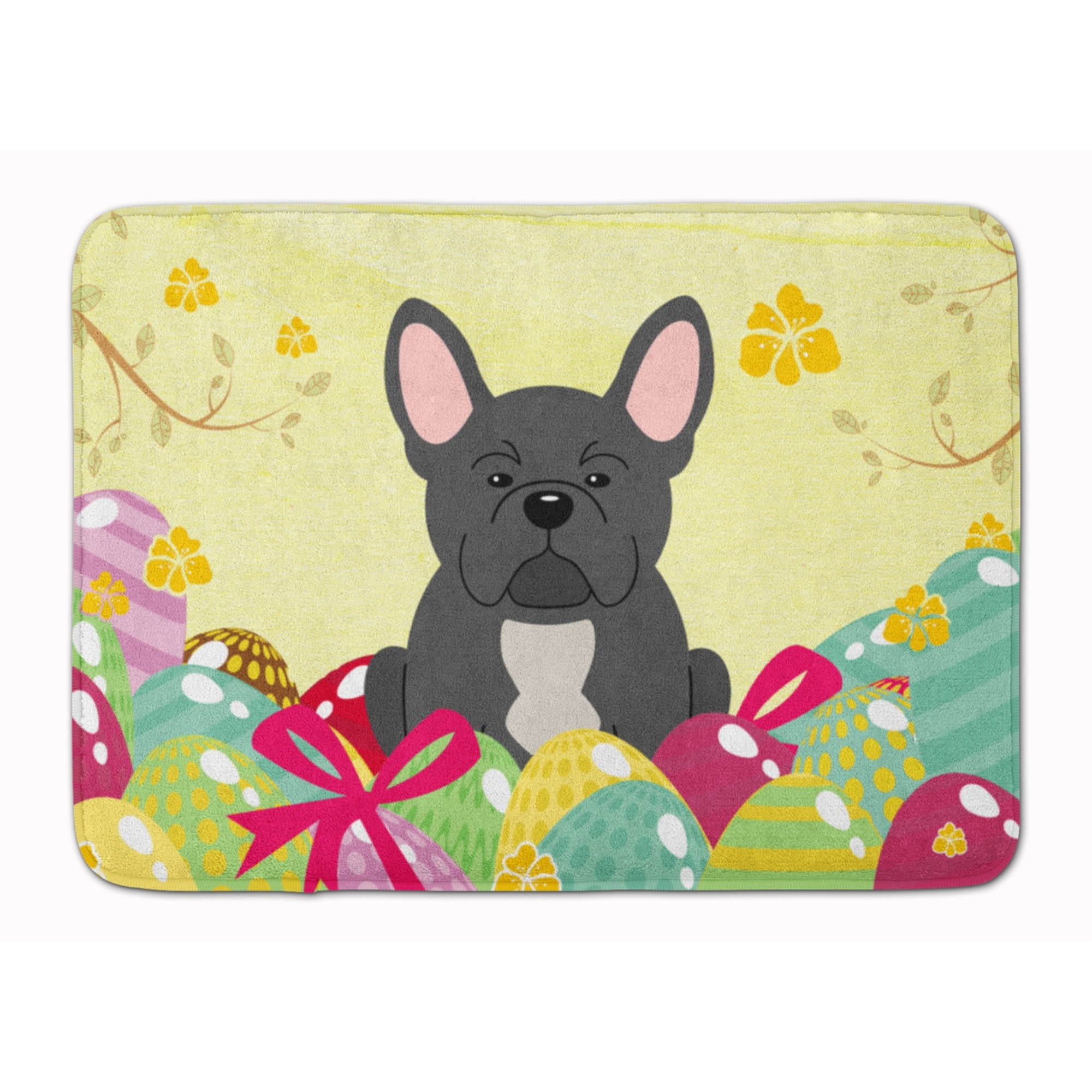 &quotCaroline's Treasures Easter Eggs French Bulldog Black Machine Washable Memory Foam Mat doormats, Multicolor"