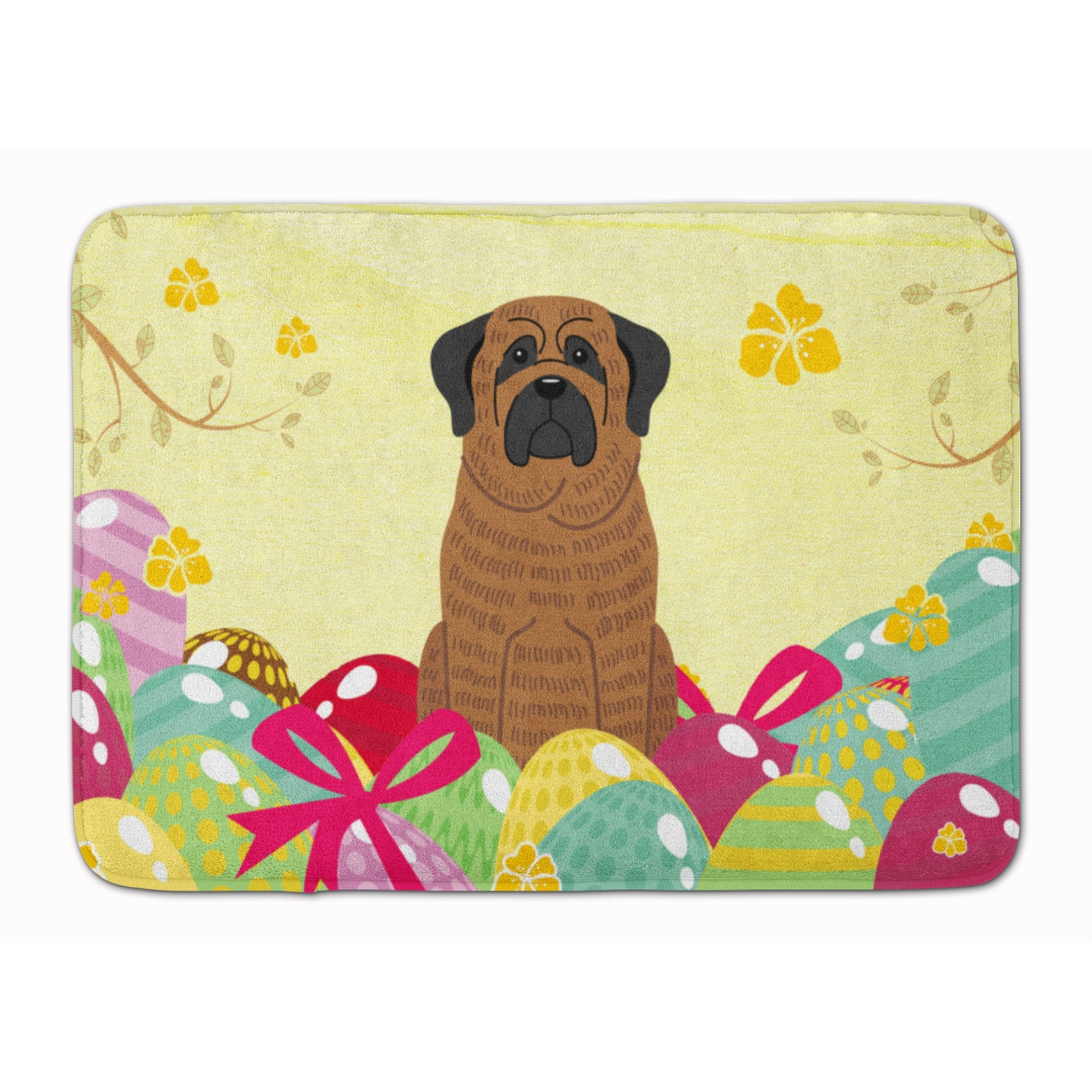 &quotCaroline's Treasures Easter Eggs Mastiff Brindle Machine Washable Memory Foam Mat doormats, Multicolor"