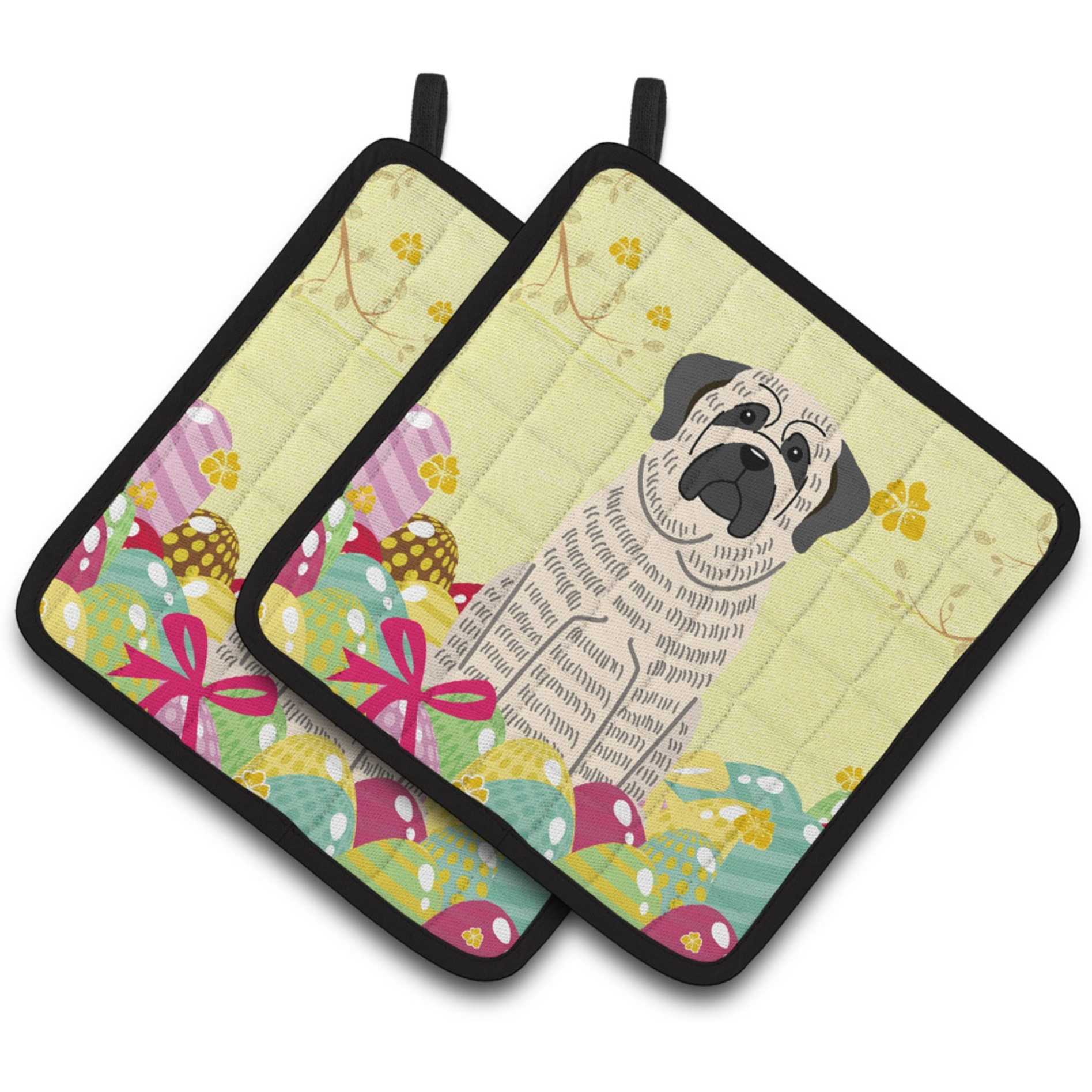 &quotCaroline's Treasures Easter Mastiff Brindle White Pair of Pot Holders, 7.5HX7.5W, Multicolor"