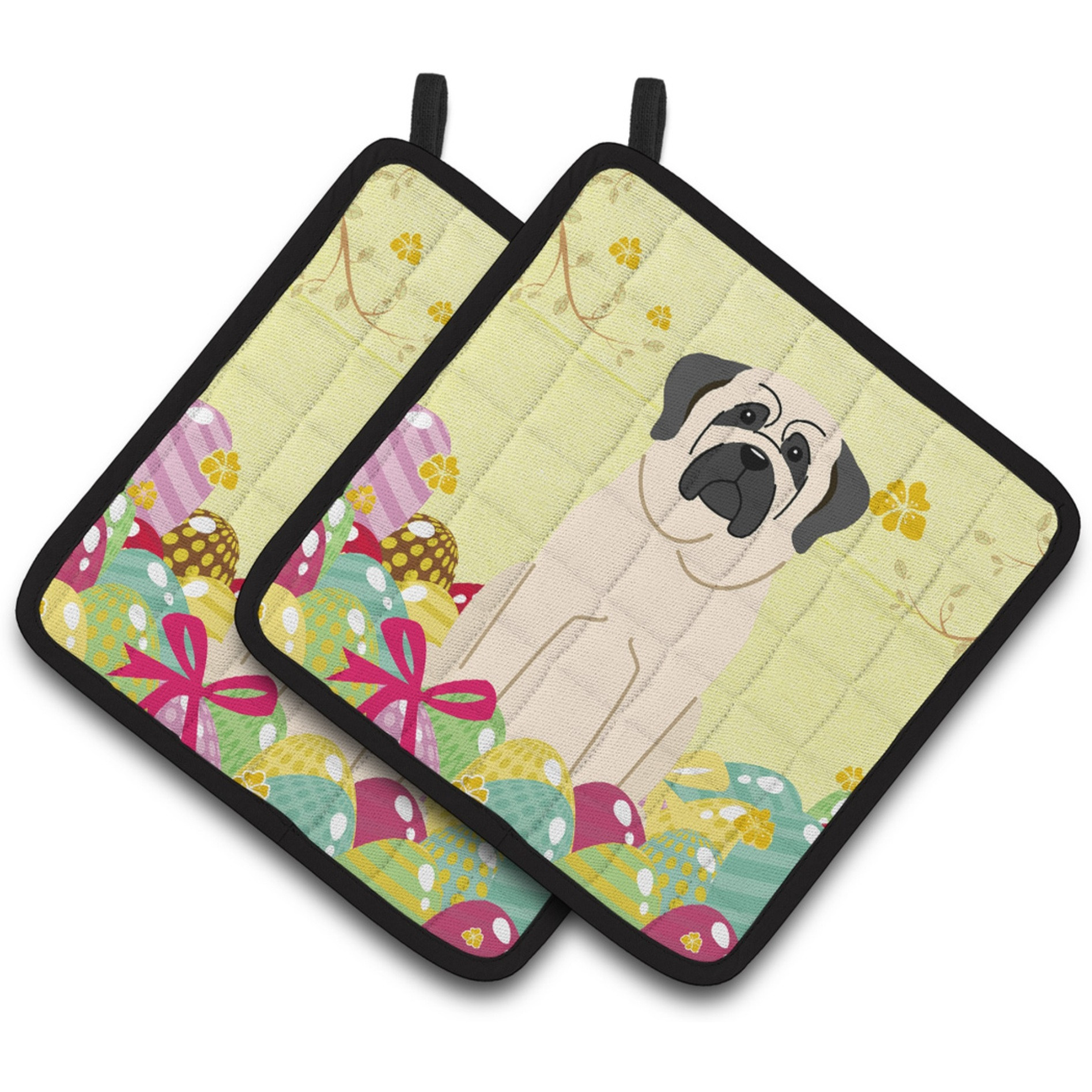 &quotCaroline's Treasures Easter Eggs Mastiff White Pair of Pot Holders, 7.5HX7.5W, Multicolor"